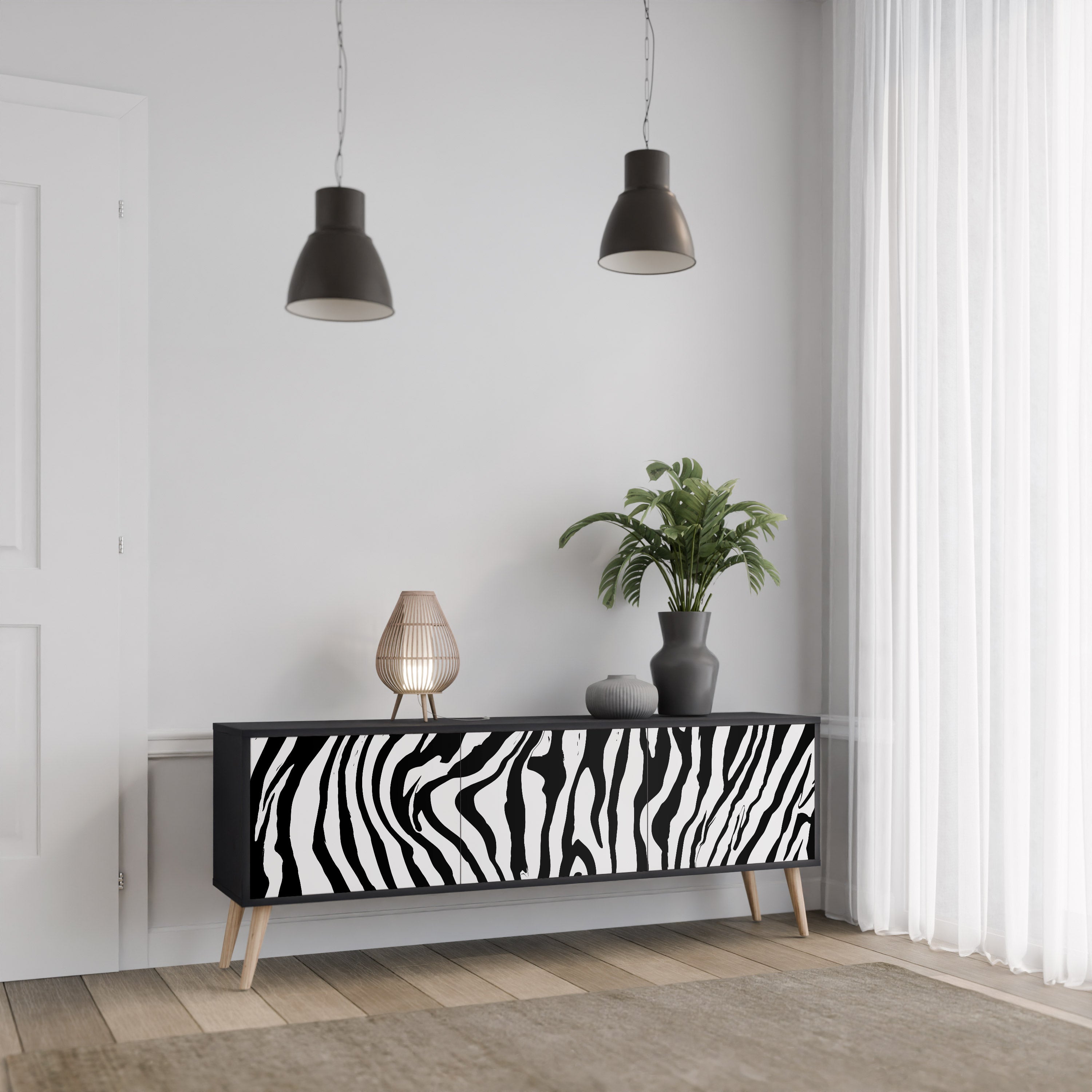 SPLENDID ZEBRA 3-Door TV Stand in Black Finish