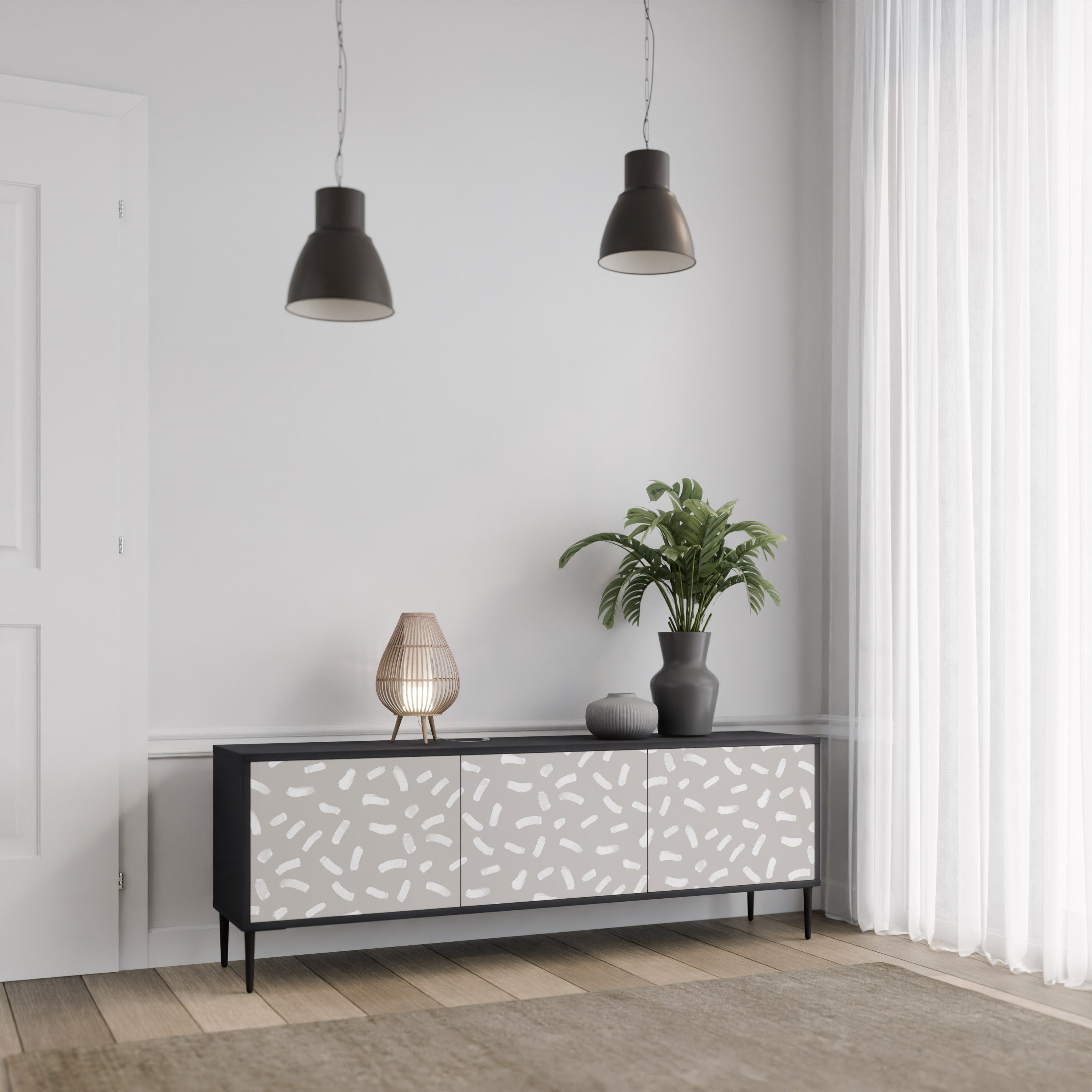PASSING SECONDS 3-Door TV Stand in Black Finish
