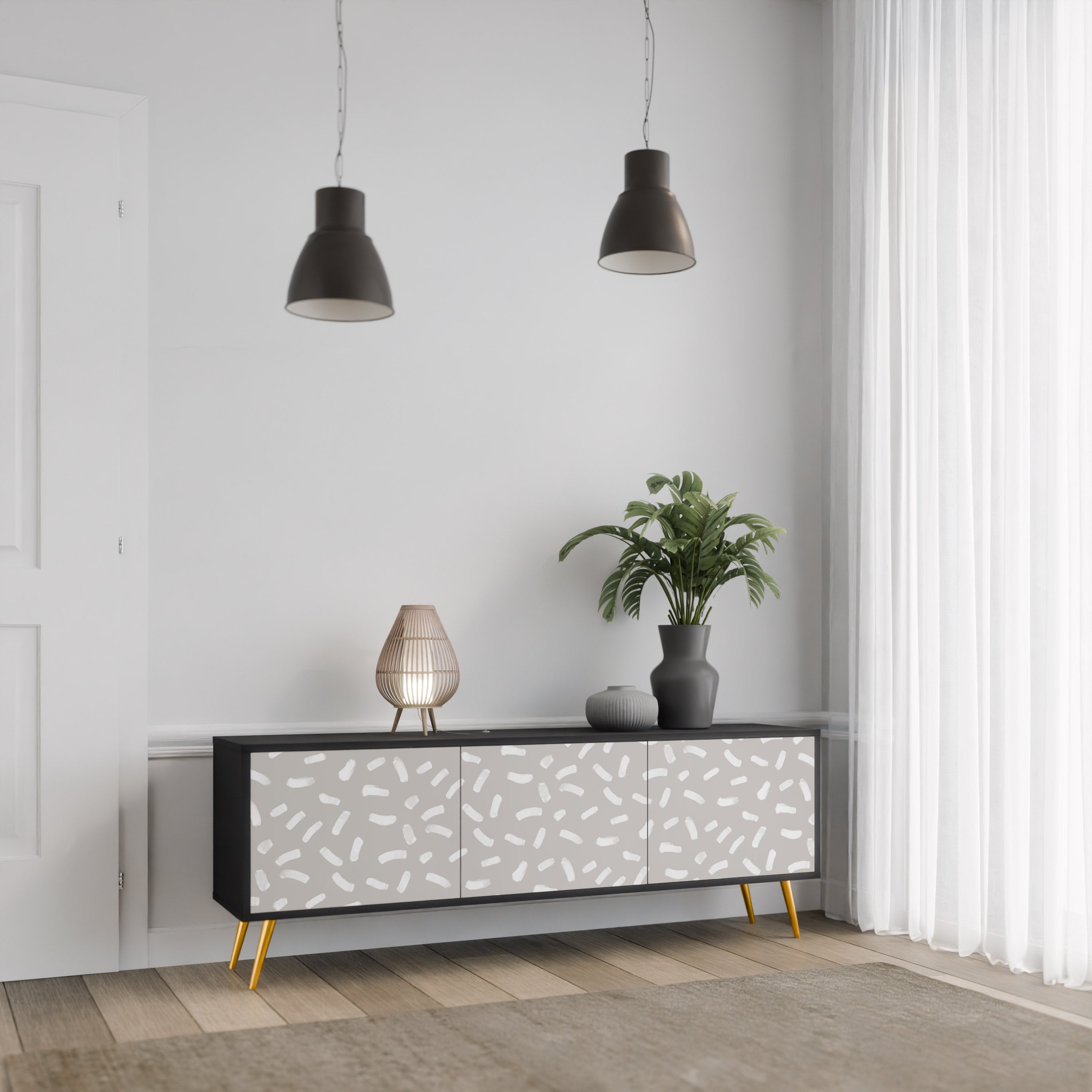 PASSING SECONDS 3-Door TV Stand in Black Finish