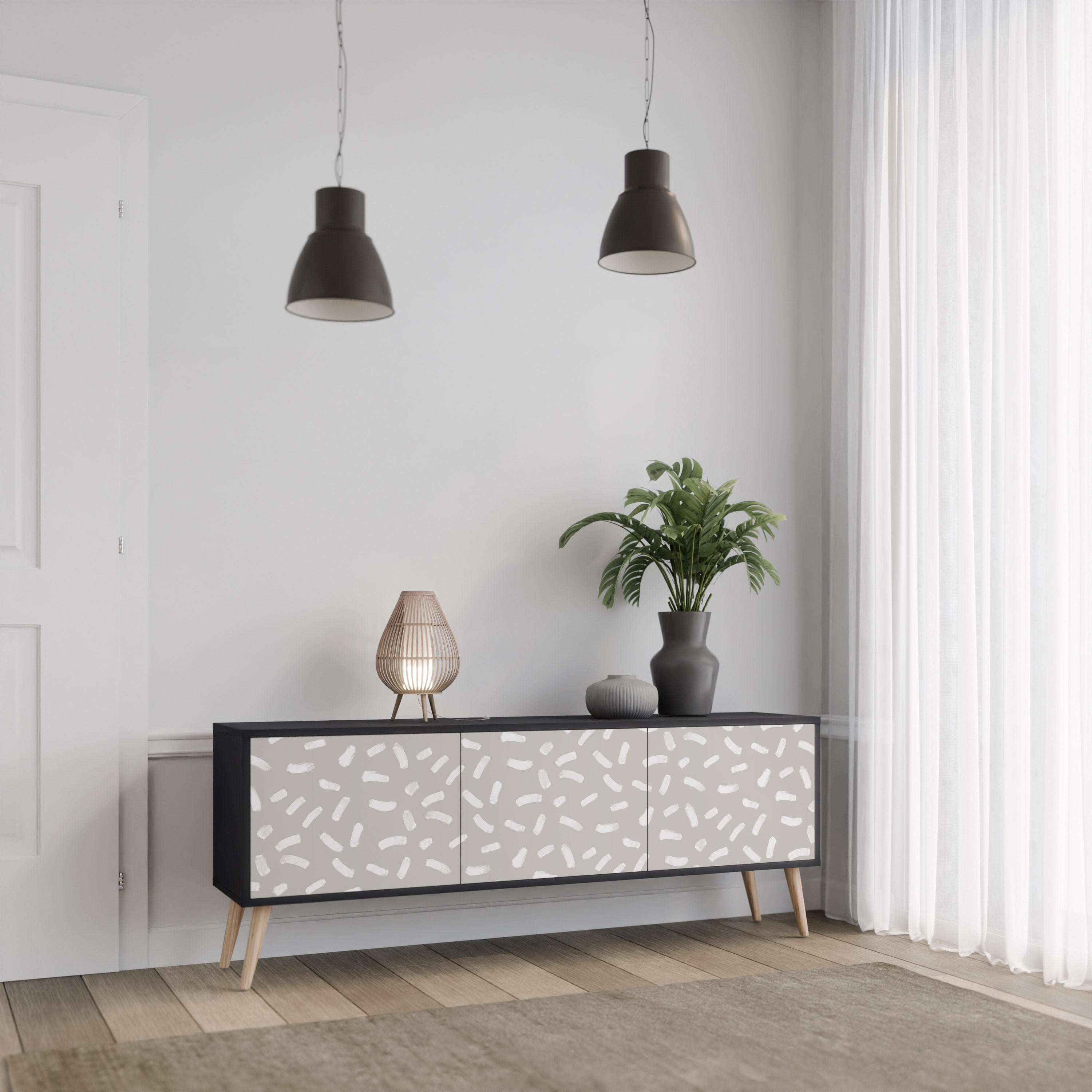 PASSING SECONDS 3-Door TV Stand in Black Finish