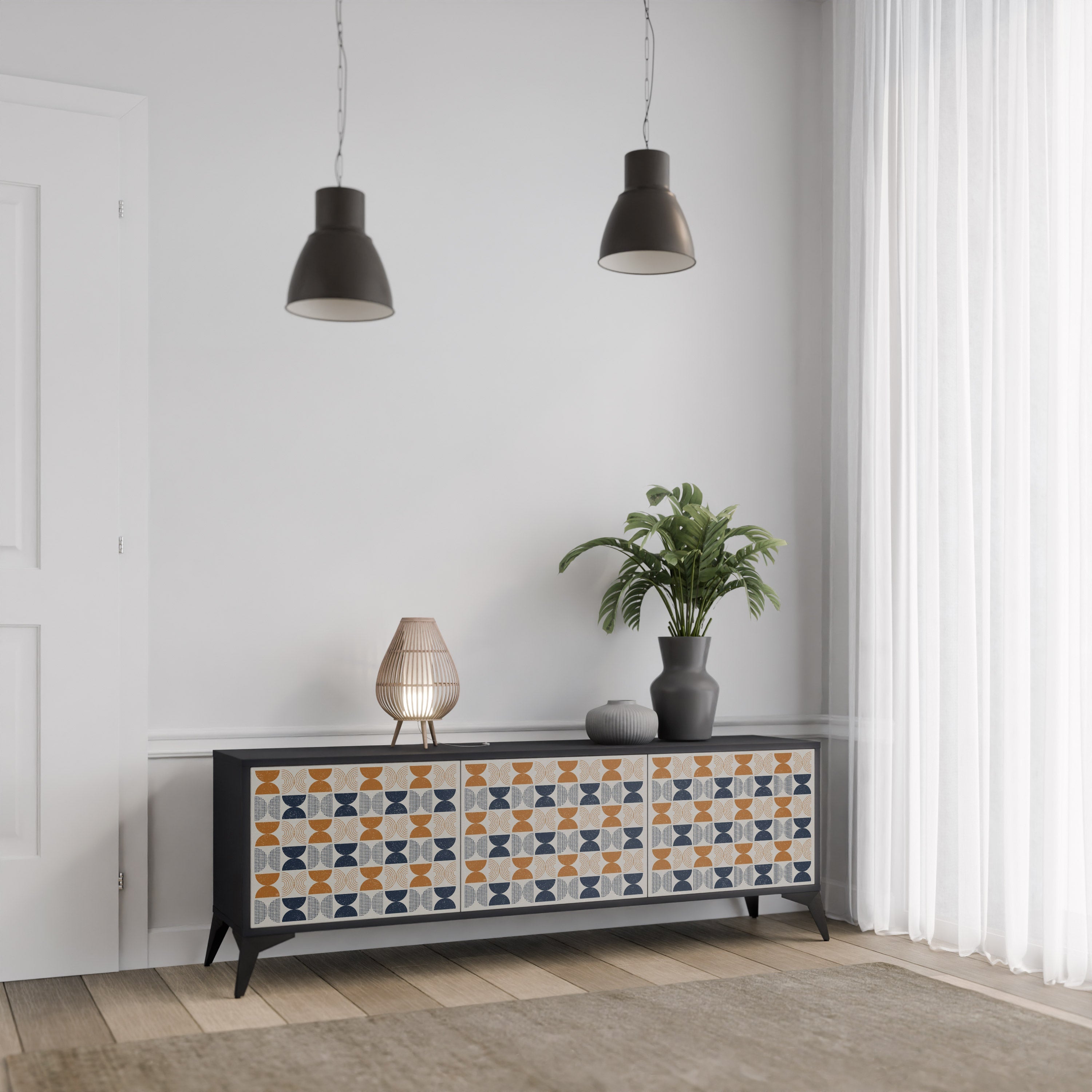 REFLECTION RANGE 3-Door TV Stand in Black Finish