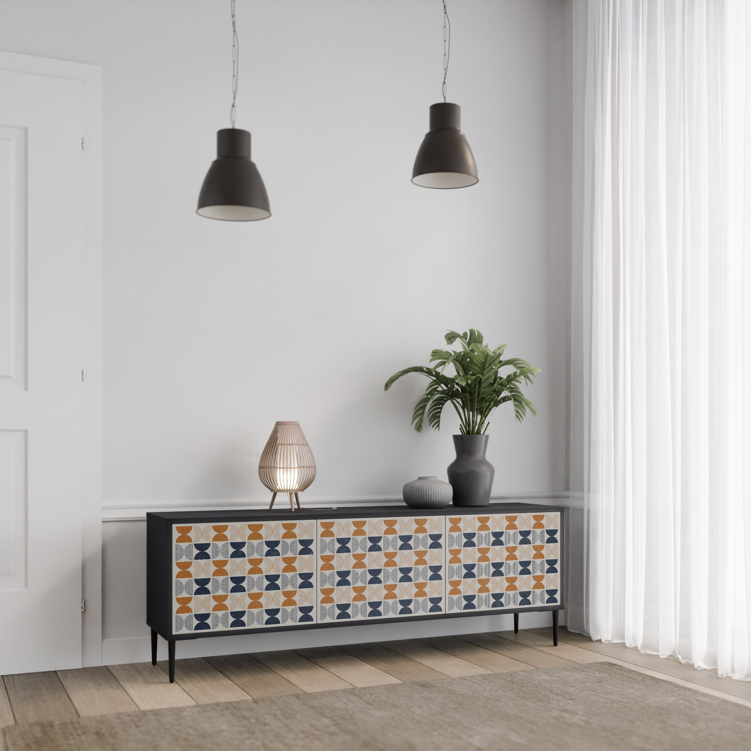 REFLECTION RANGE 3-Door TV Stand in Black Finish