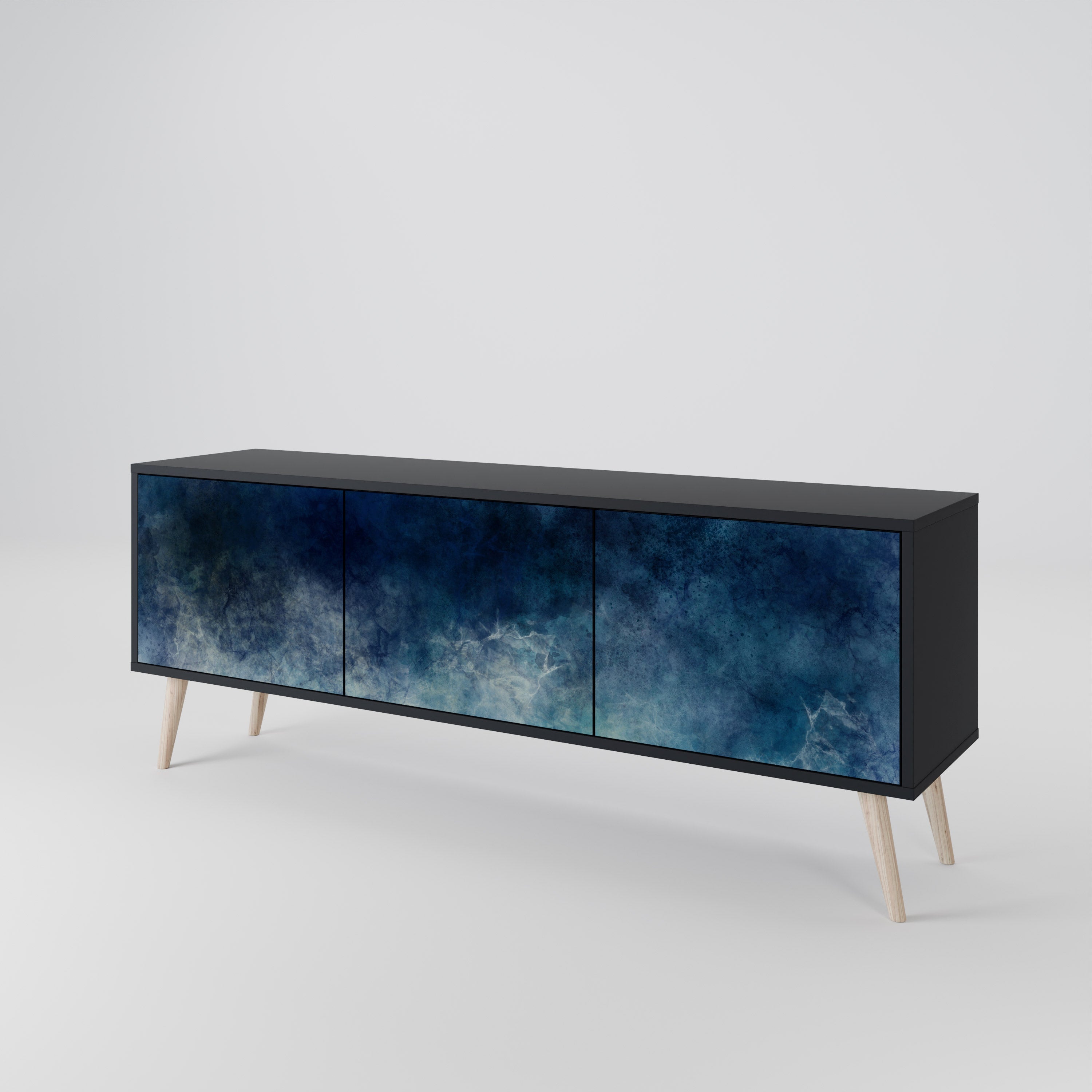 CELESTIAL FALL 3-Door TV Stand in Black Finish
