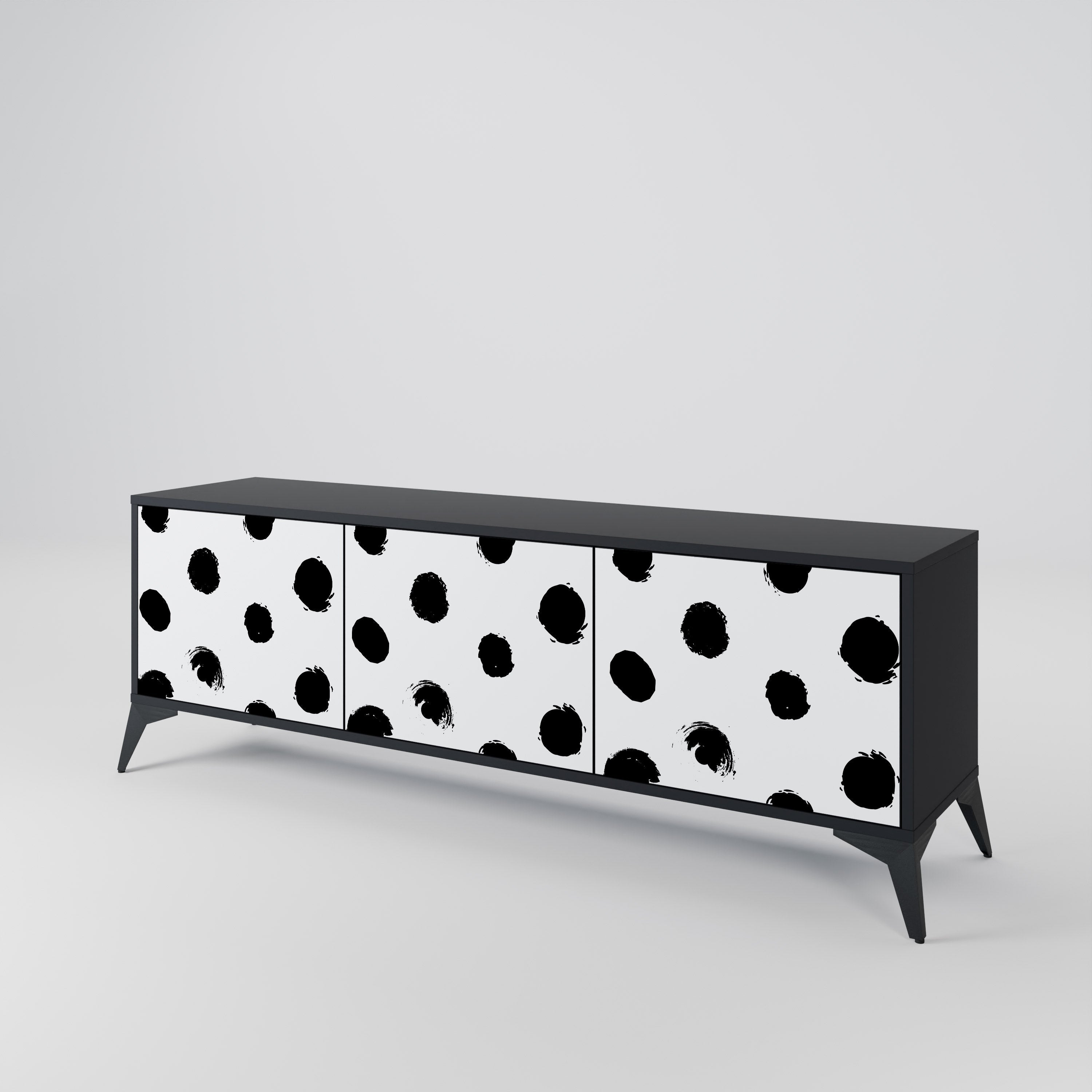 SLIPPING MINUTES 3-Door TV Stand in Black Finish