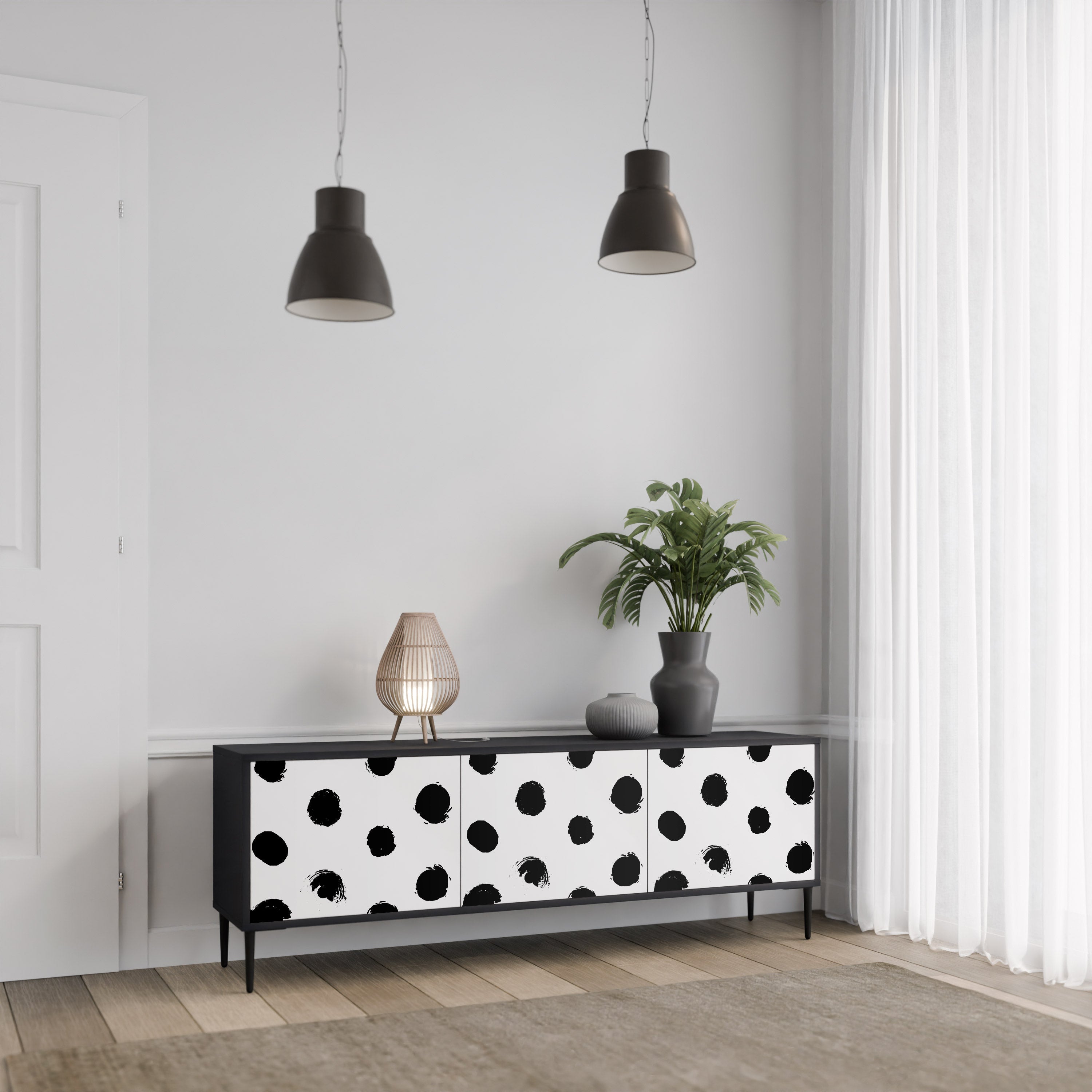 SLIPPING MINUTES 3-Door TV Stand in Black Finish