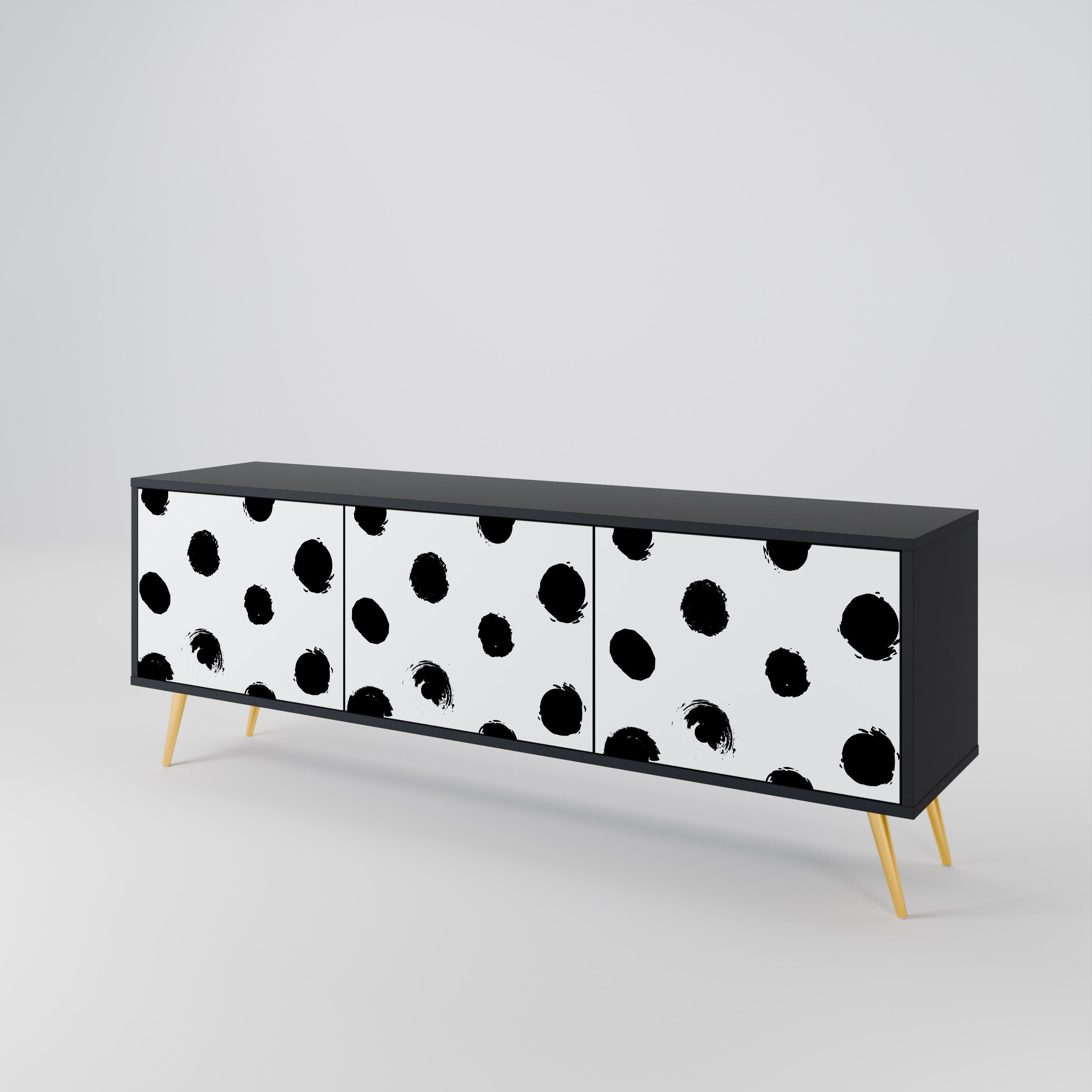 SLIPPING MINUTES 3-Door TV Stand in Black Finish