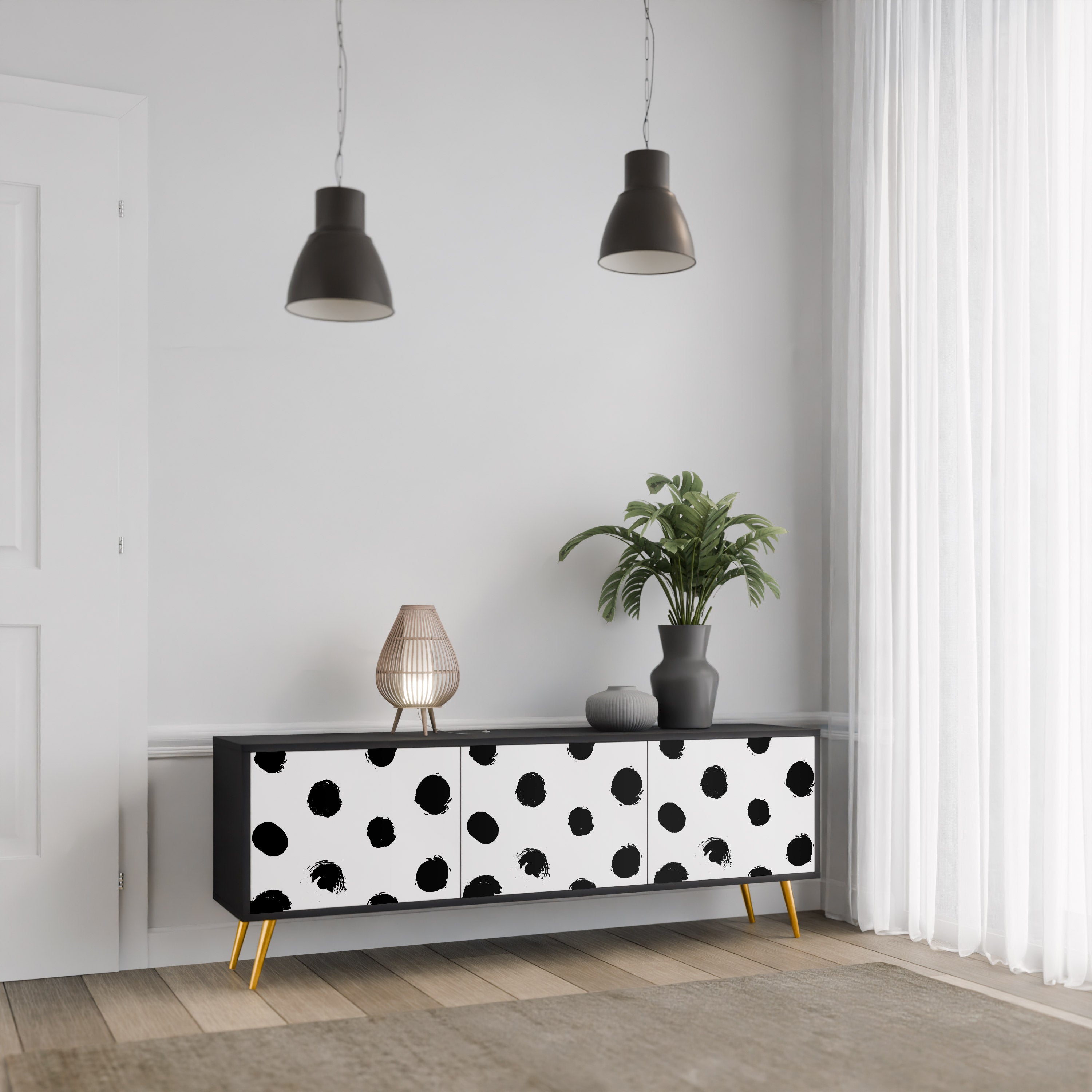SLIPPING MINUTES 3-Door TV Stand in Black Finish