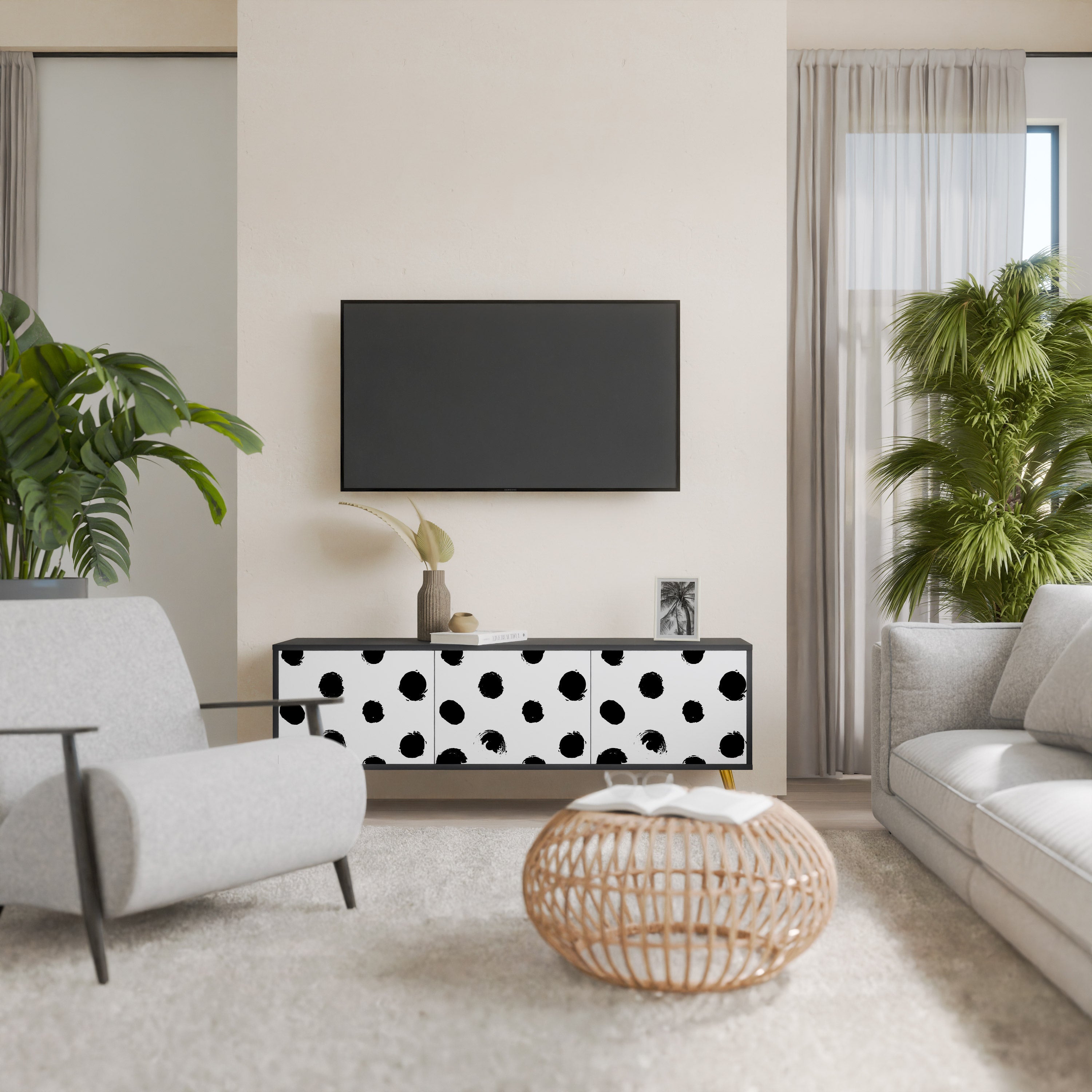 SLIPPING MINUTES 3-Door TV Stand in Black Finish