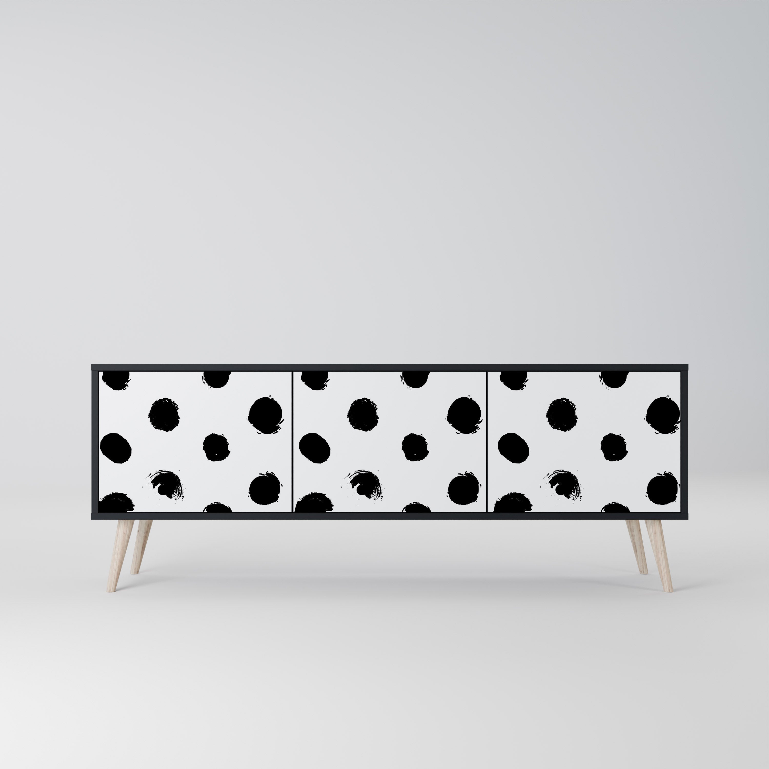 SLIPPING MINUTES 3-Door TV Stand in Black Finish
