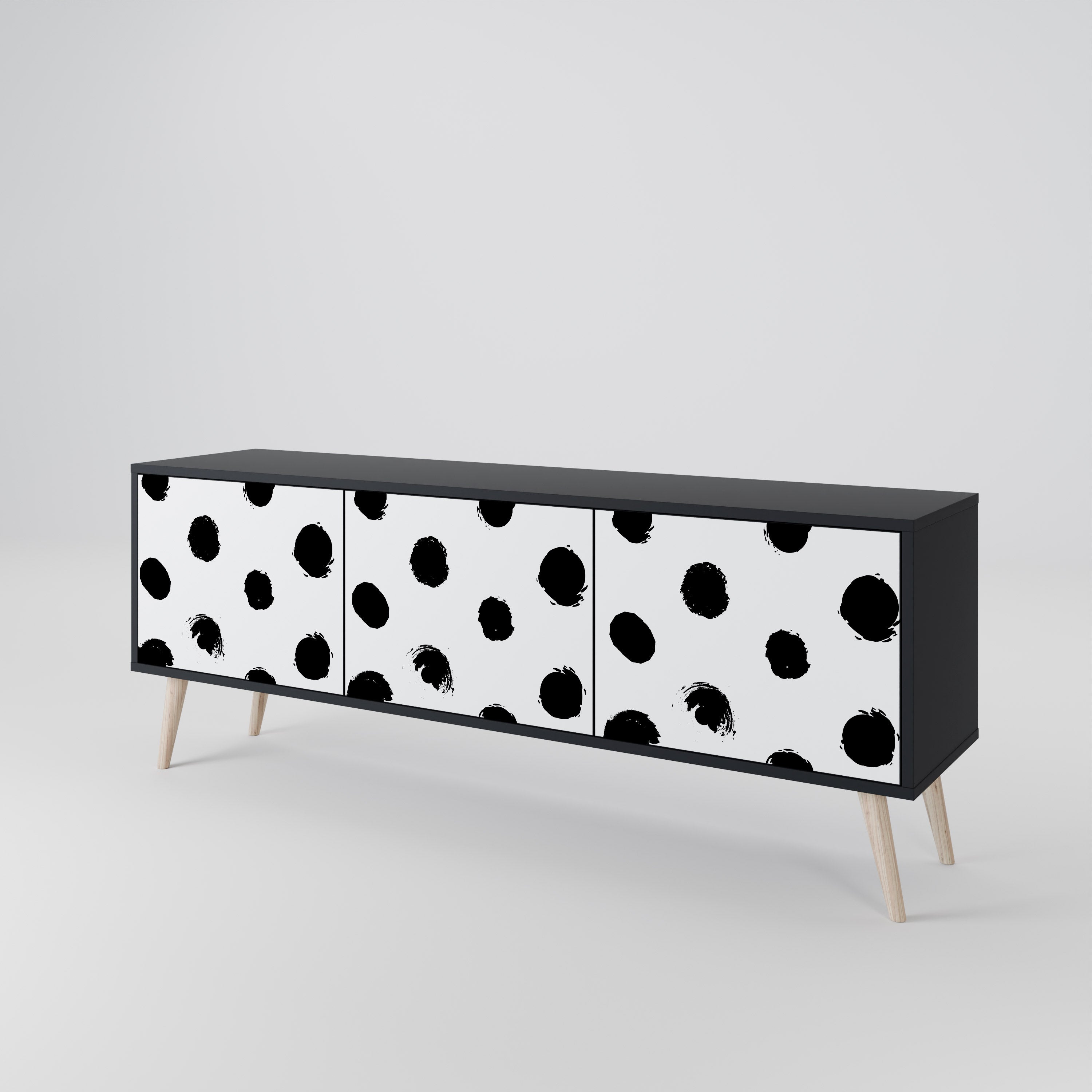 SLIPPING MINUTES 3-Door TV Stand in Black Finish