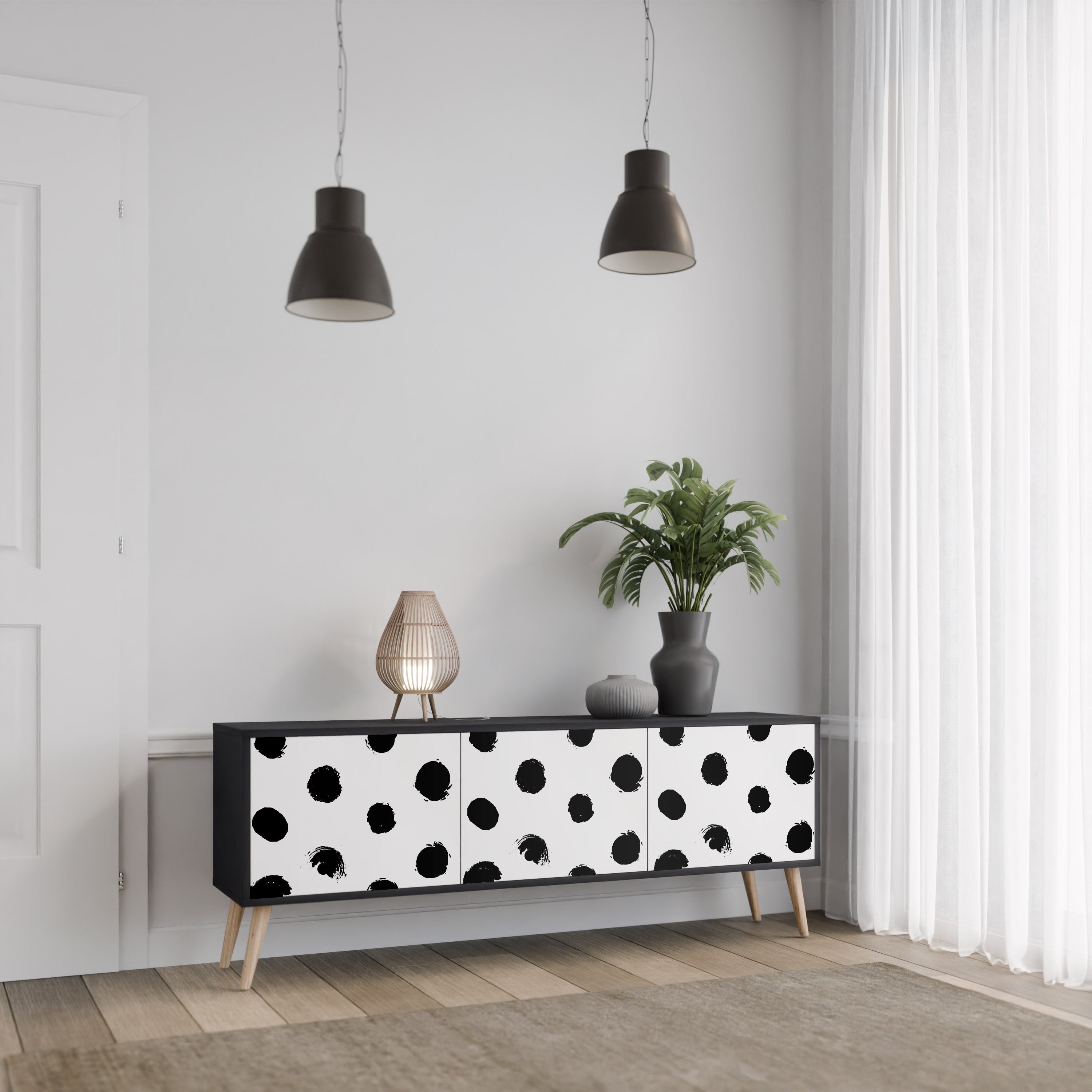 SLIPPING MINUTES 3-Door TV Stand in Black Finish