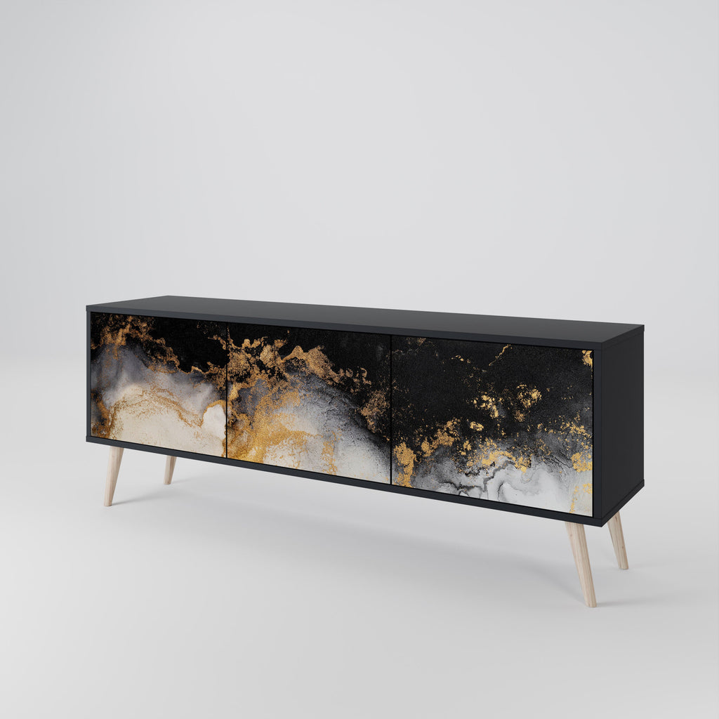MARBLE OF TOMMORROW 3-Door TV Stand in Black Finish