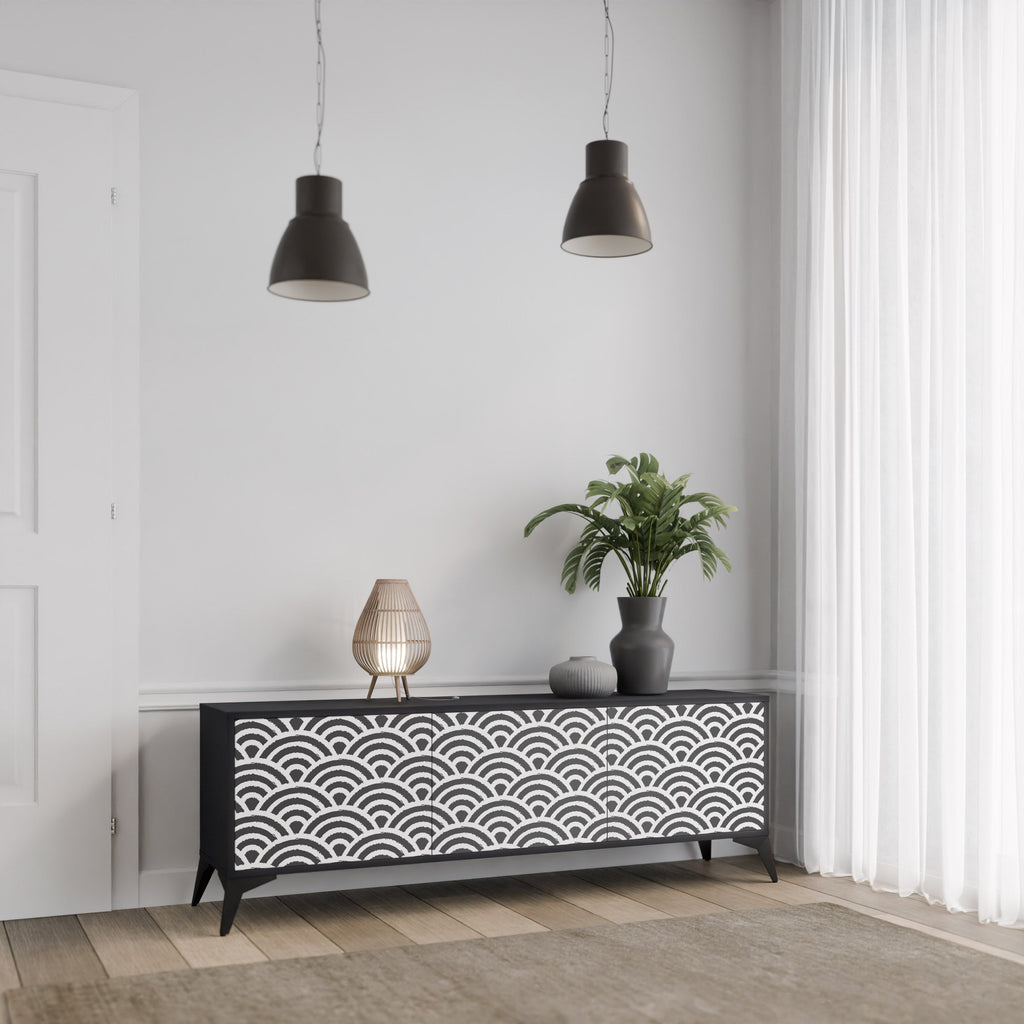 GLOOMY HOST 3-Door TV Stand in Black Finish