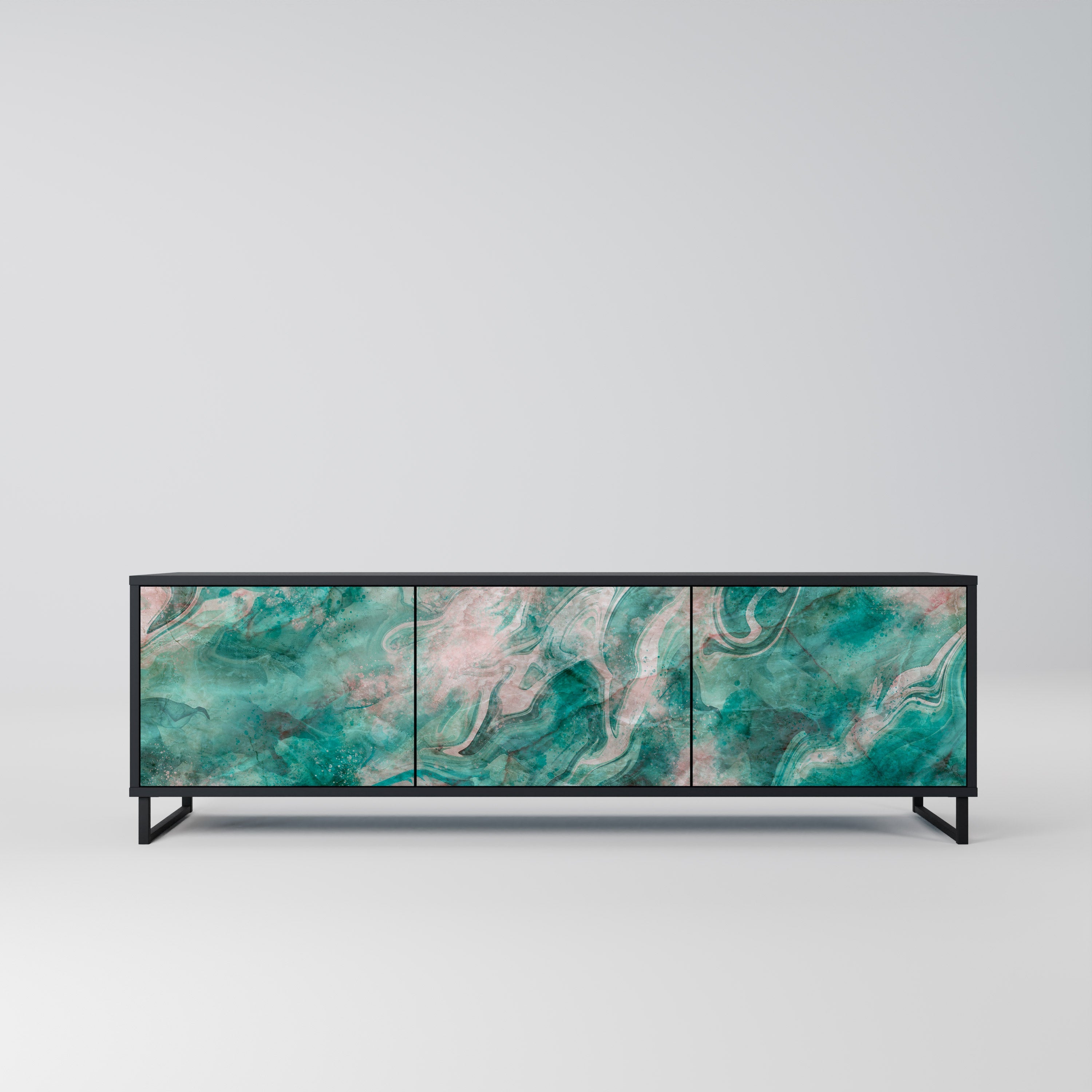 ABSTRACT ALCHEMY 3-Door TV Stand in Black Finish