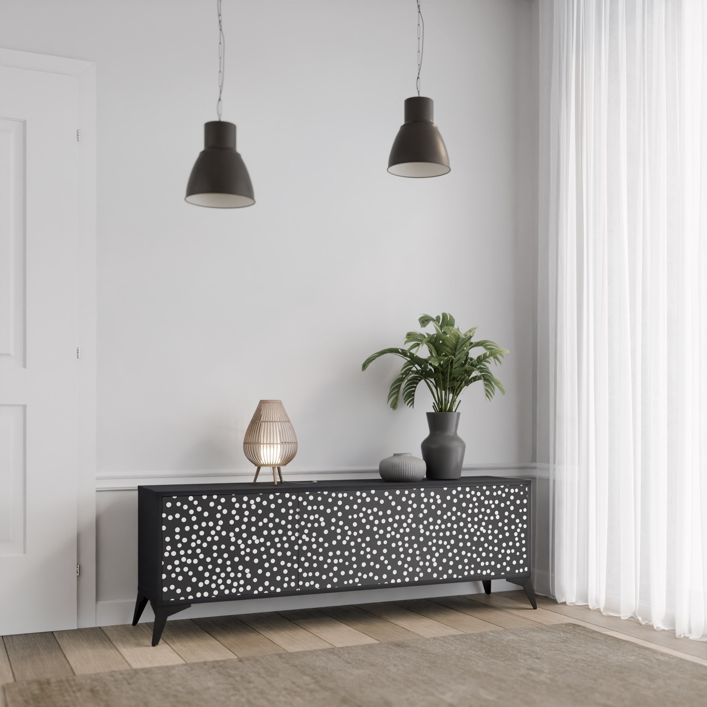 BLINDING LIGHTS 3-Door TV Stand in Black Finish