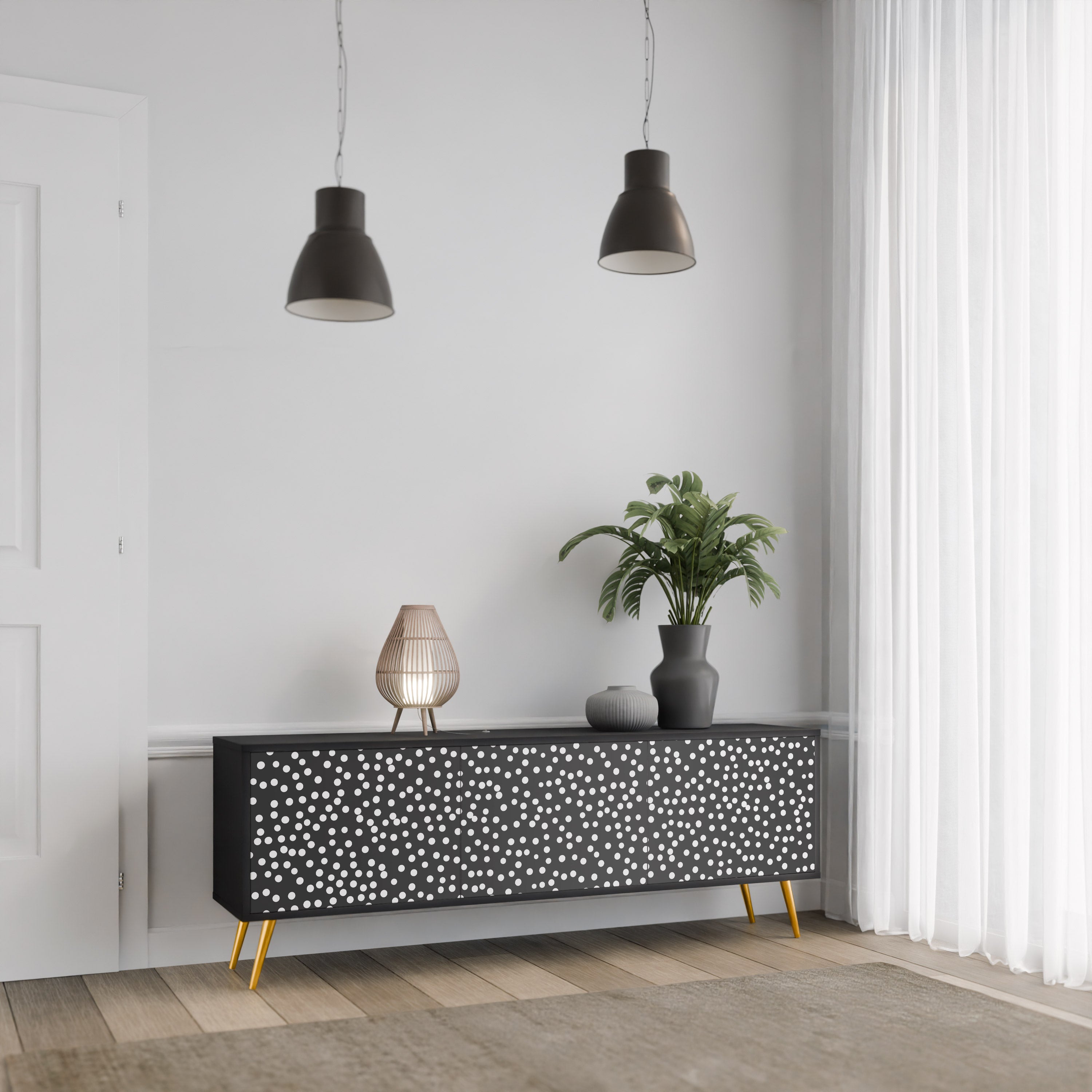BLINDING LIGHTS 3-Door TV Stand in Black Finish