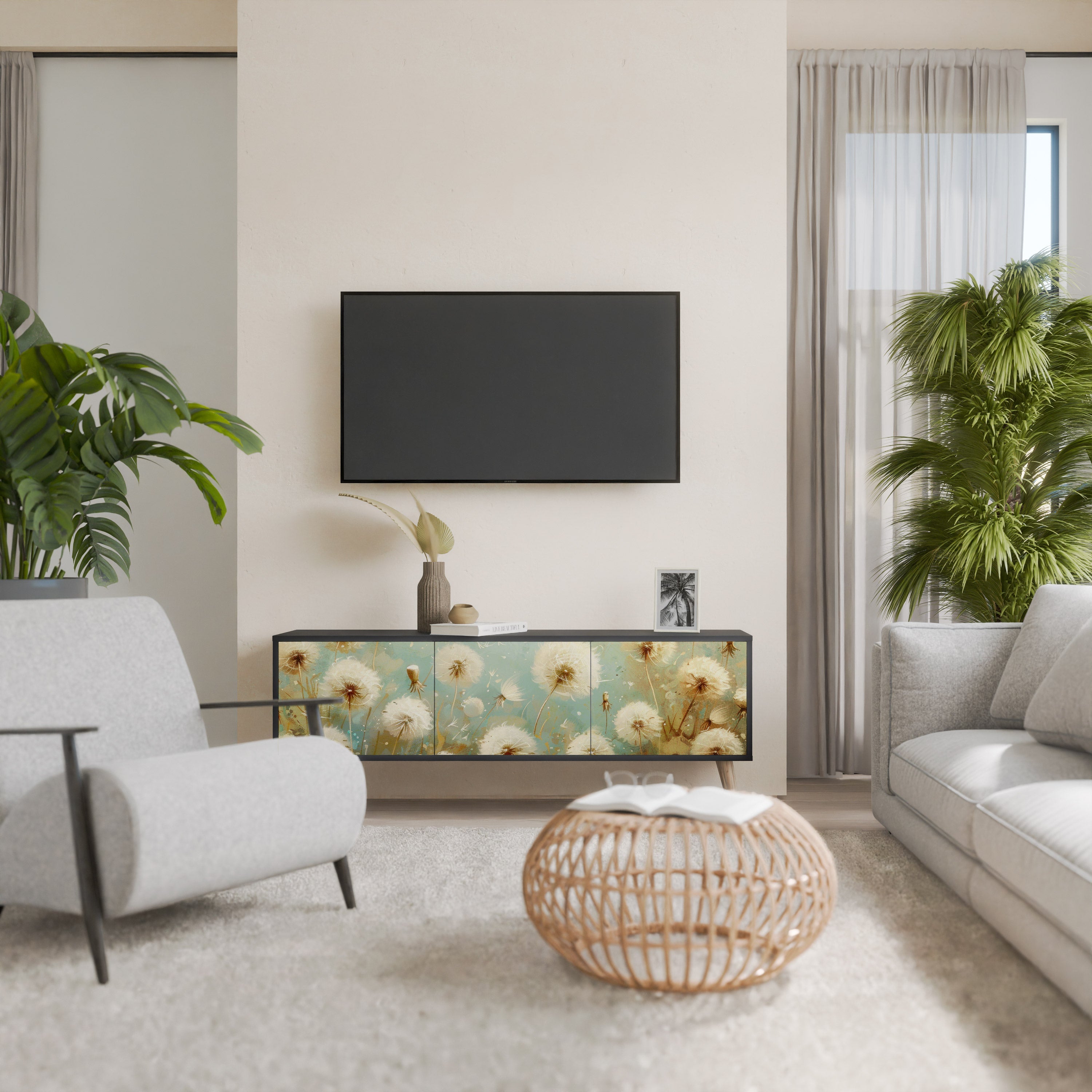 DREAMY MEADOW 3-Door TV Stand in Black Finish