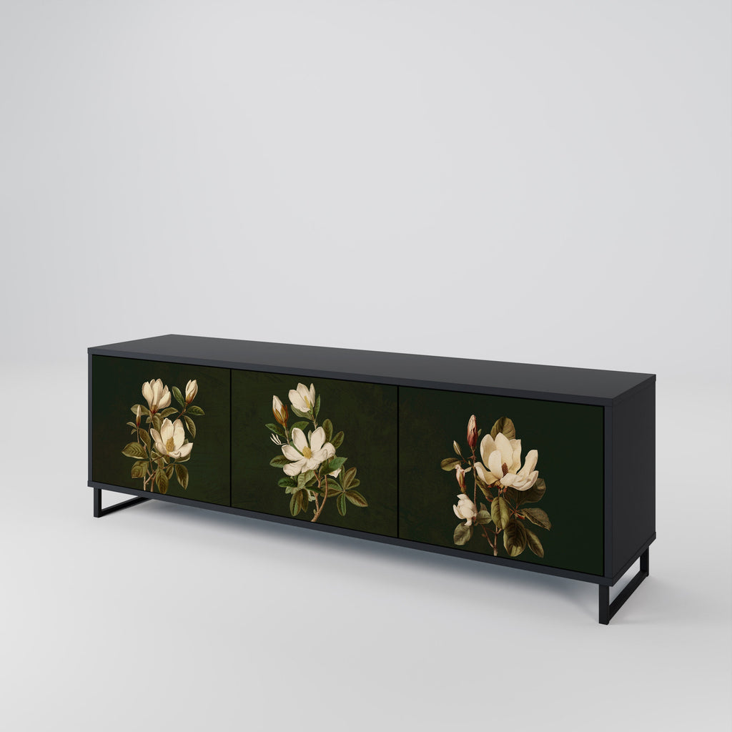 Βάση τηλεόρασης FLORAL NOIR με 3 πόρτες σε μαύρο φινίρισμα