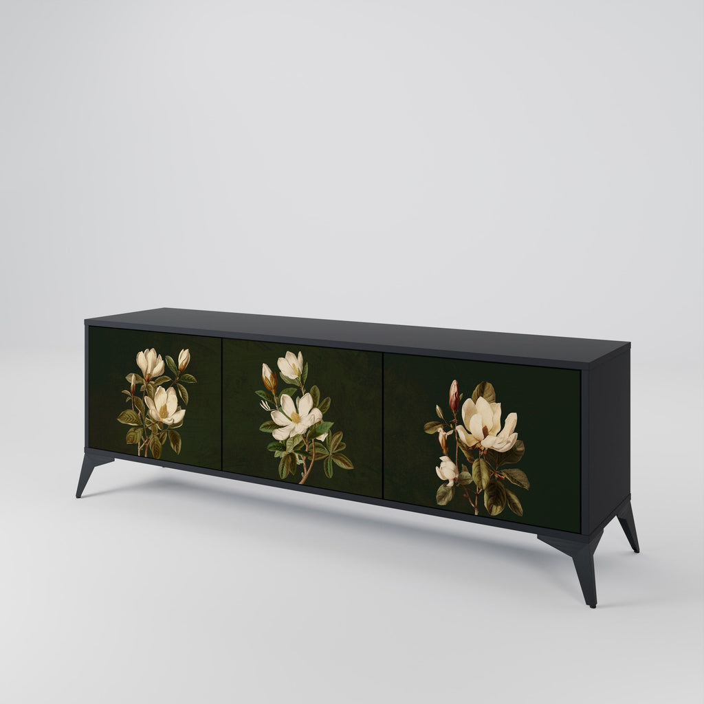 Βάση τηλεόρασης FLORAL NOIR με 3 πόρτες σε μαύρο φινίρισμα