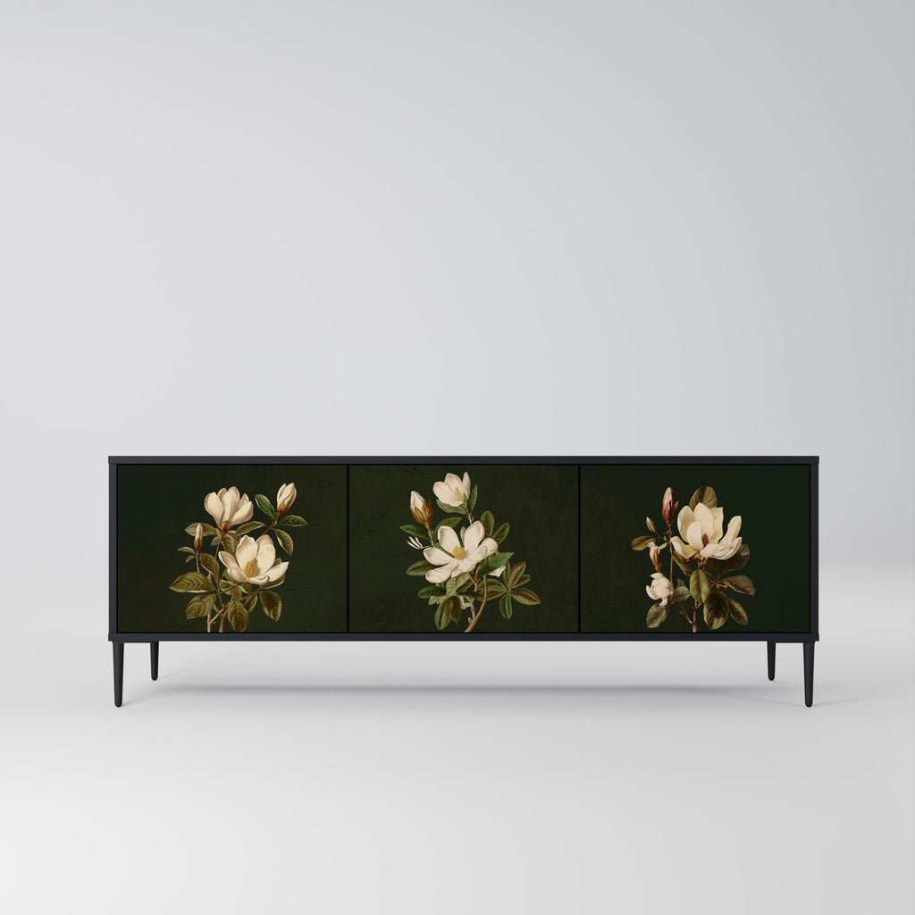 Βάση τηλεόρασης FLORAL NOIR με 3 πόρτες σε μαύρο φινίρισμα