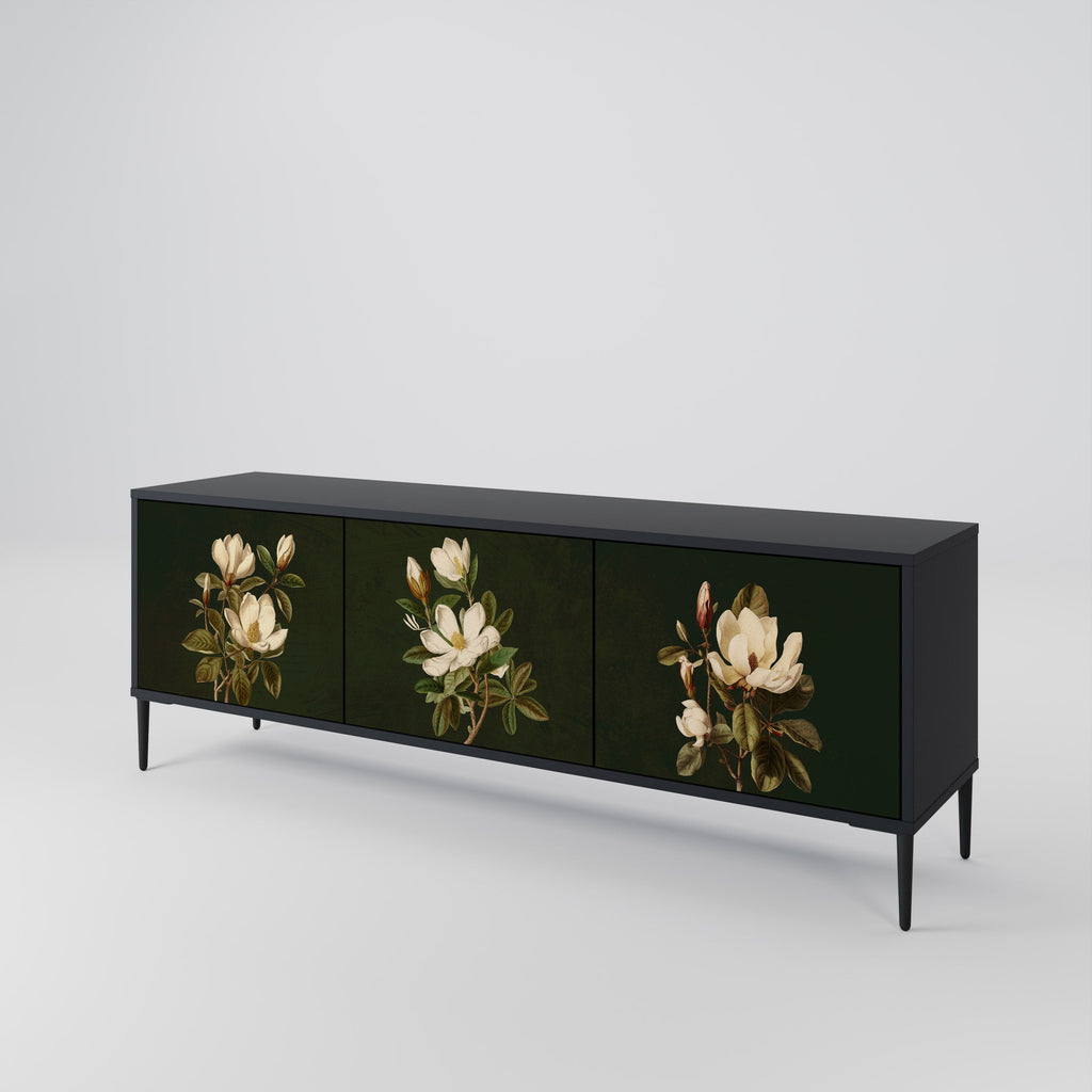 Βάση τηλεόρασης FLORAL NOIR με 3 πόρτες σε μαύρο φινίρισμα