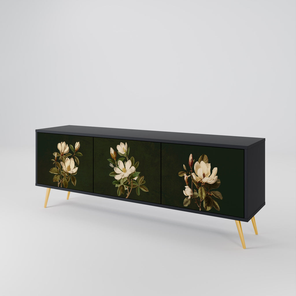 Βάση τηλεόρασης FLORAL NOIR με 3 πόρτες σε μαύρο φινίρισμα