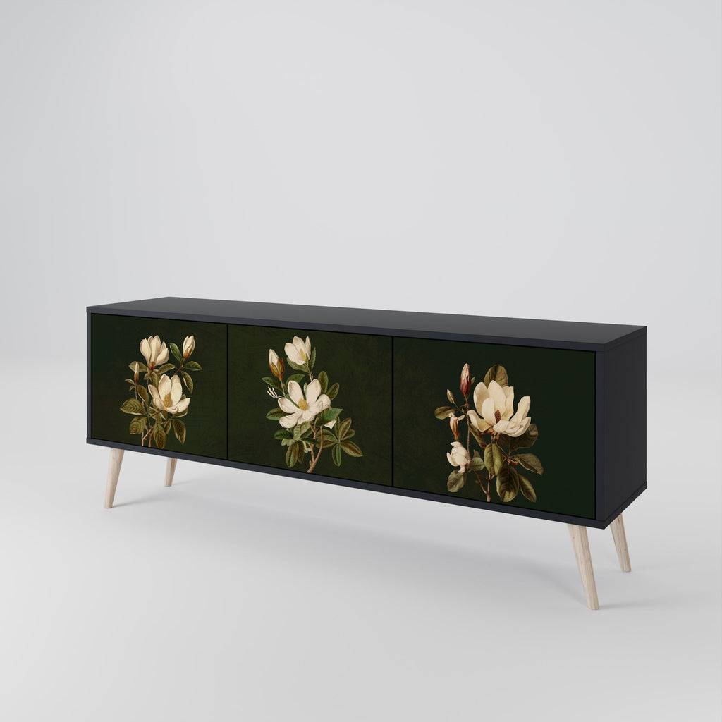 Βάση τηλεόρασης FLORAL NOIR με 3 πόρτες σε μαύρο φινίρισμα