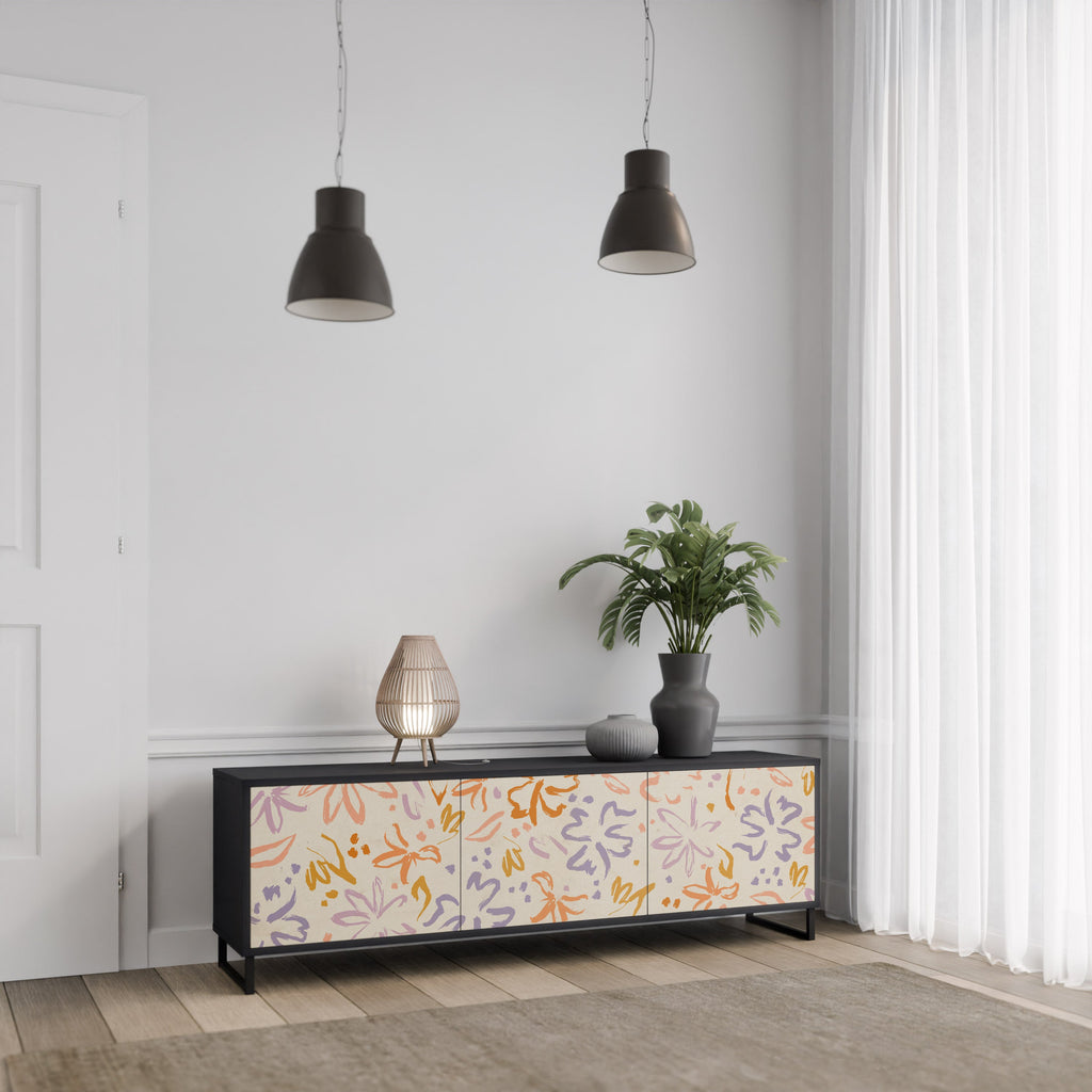 Βάση τηλεόρασης SPRING WHIMSY με 3 πόρτες σε μαύρο φινίρισμα