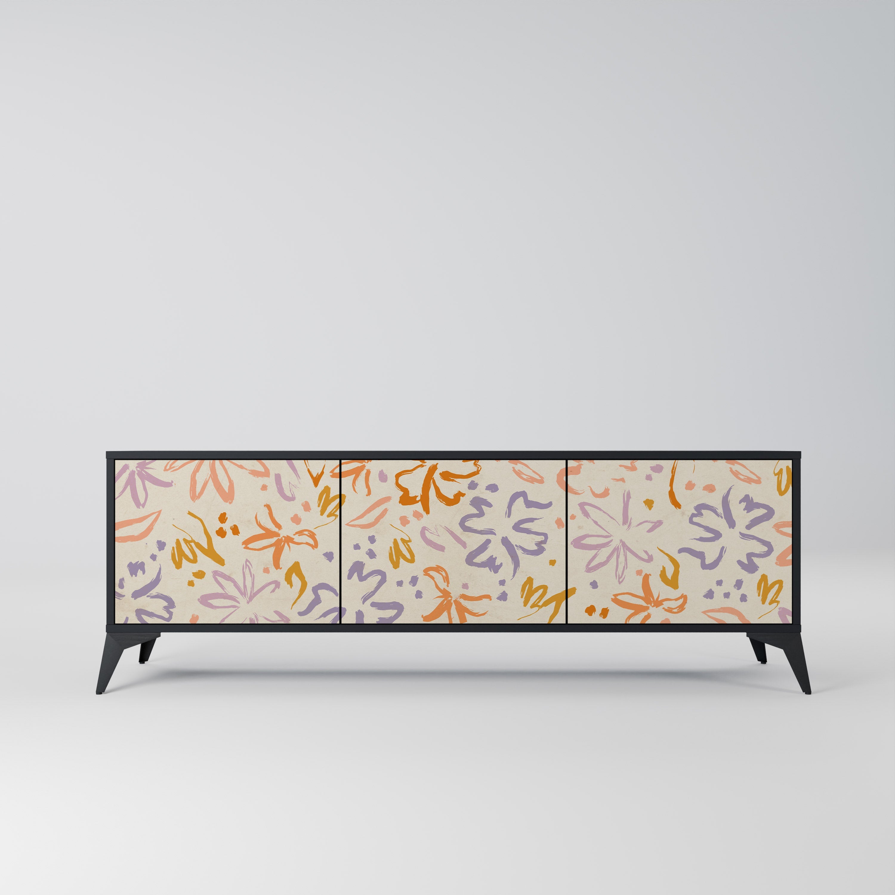 SPRING WHIMSY 3-Door TV Stand in Black Finish