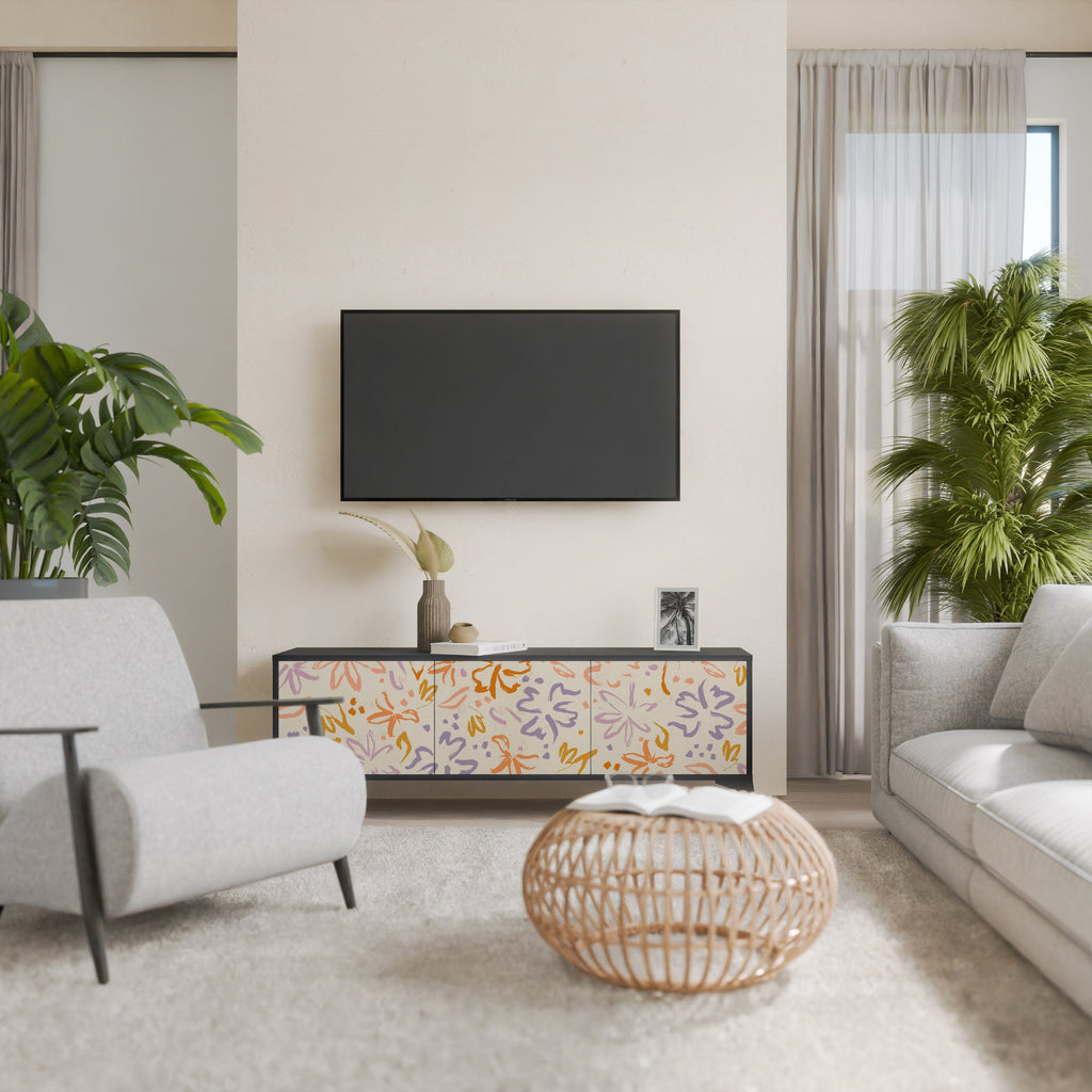 Βάση τηλεόρασης SPRING WHIMSY με 3 πόρτες σε μαύρο φινίρισμα