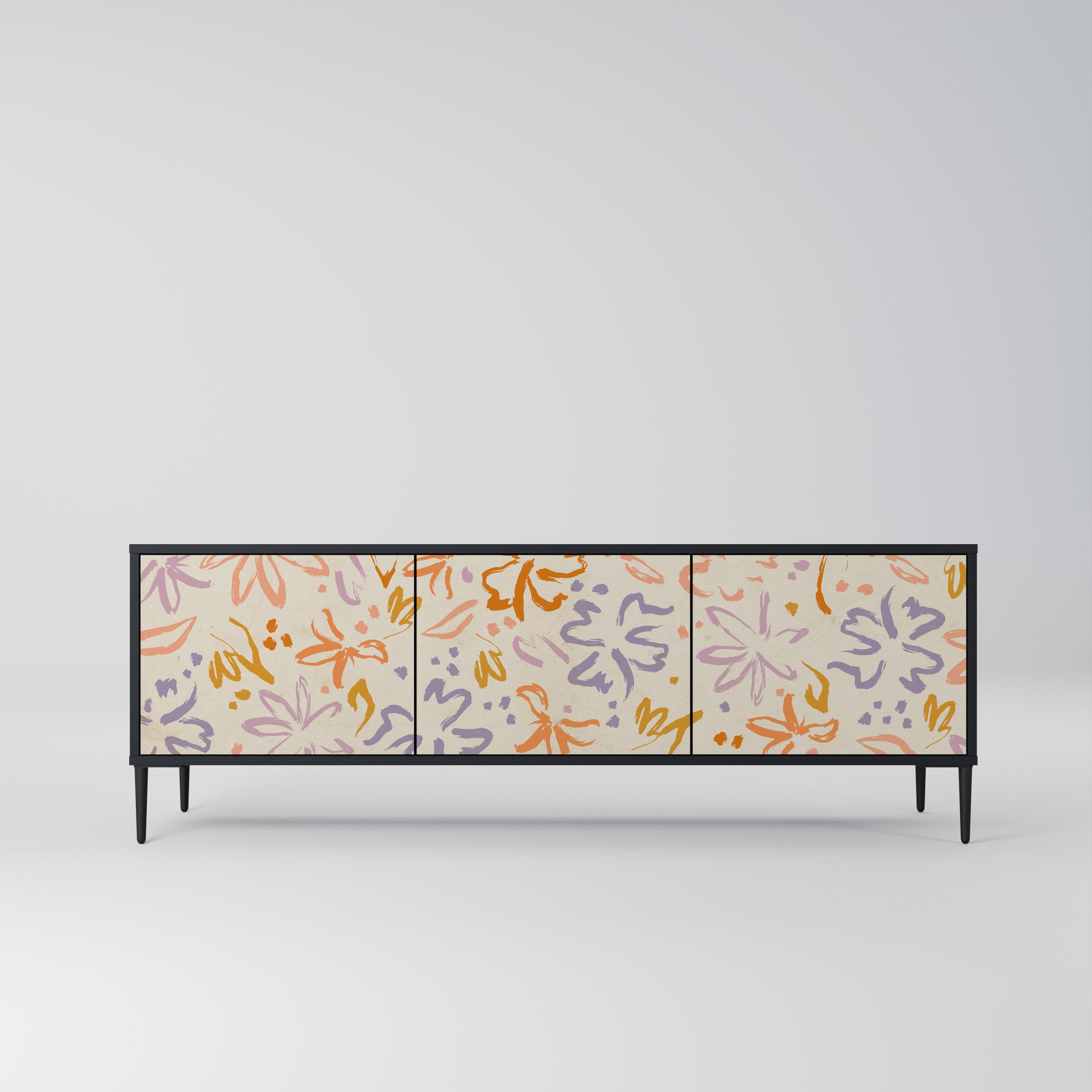 SPRING WHIMSY 3-Door TV Stand in Black Finish