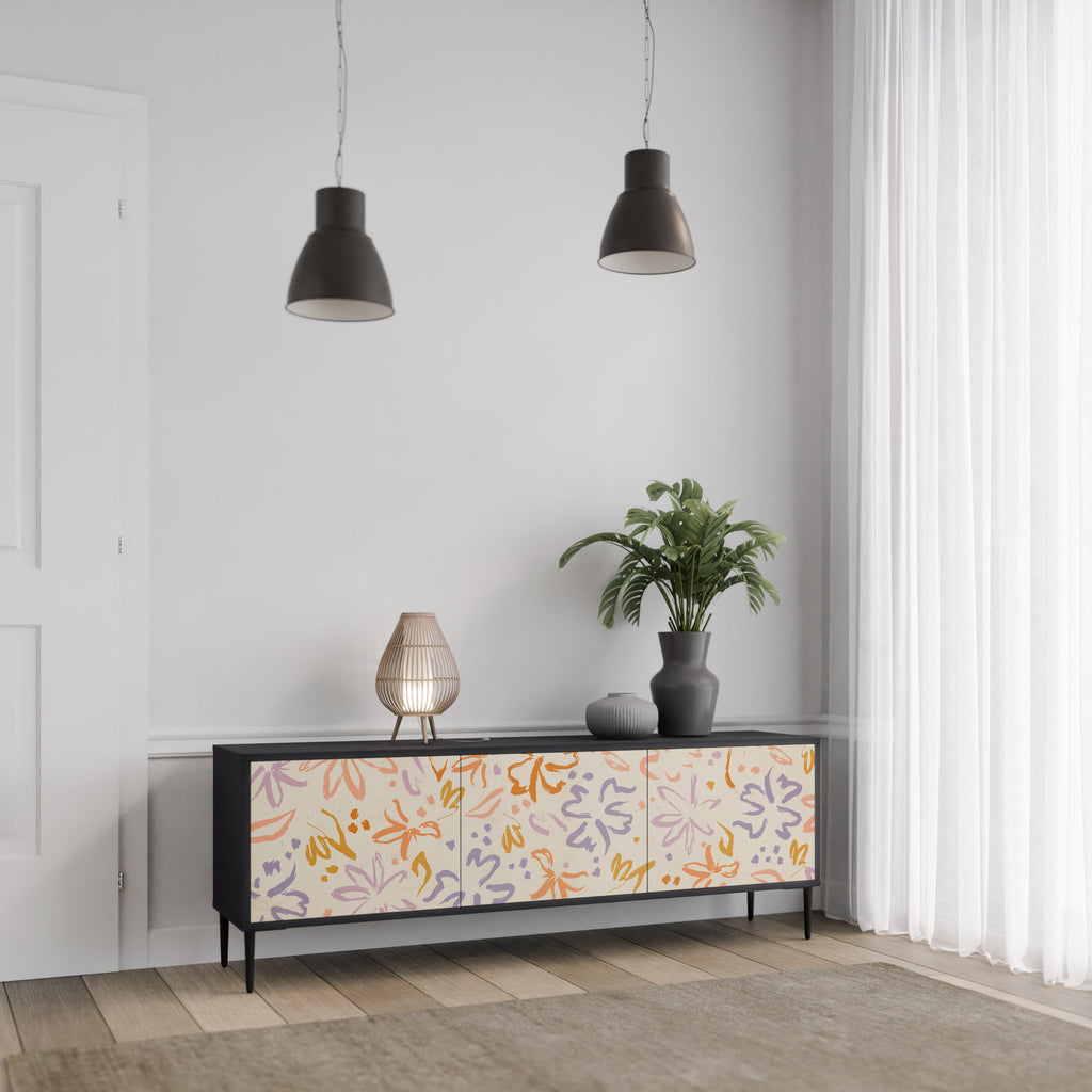 Βάση τηλεόρασης SPRING WHIMSY με 3 πόρτες σε μαύρο φινίρισμα