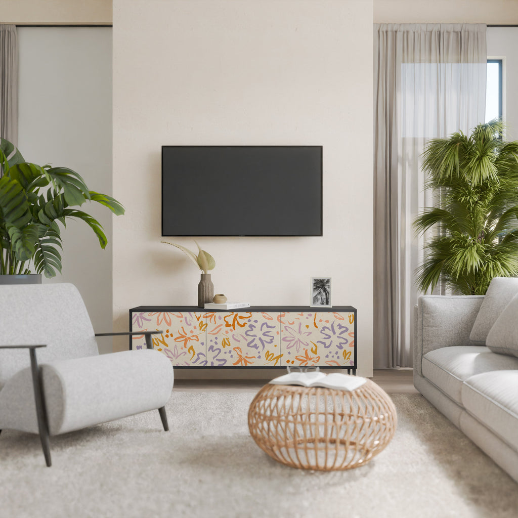 Βάση τηλεόρασης SPRING WHIMSY με 3 πόρτες σε μαύρο φινίρισμα