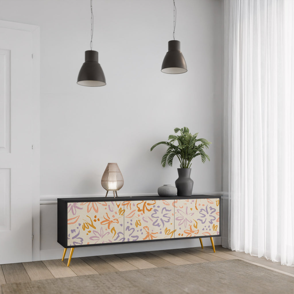 Βάση τηλεόρασης SPRING WHIMSY με 3 πόρτες σε μαύρο φινίρισμα