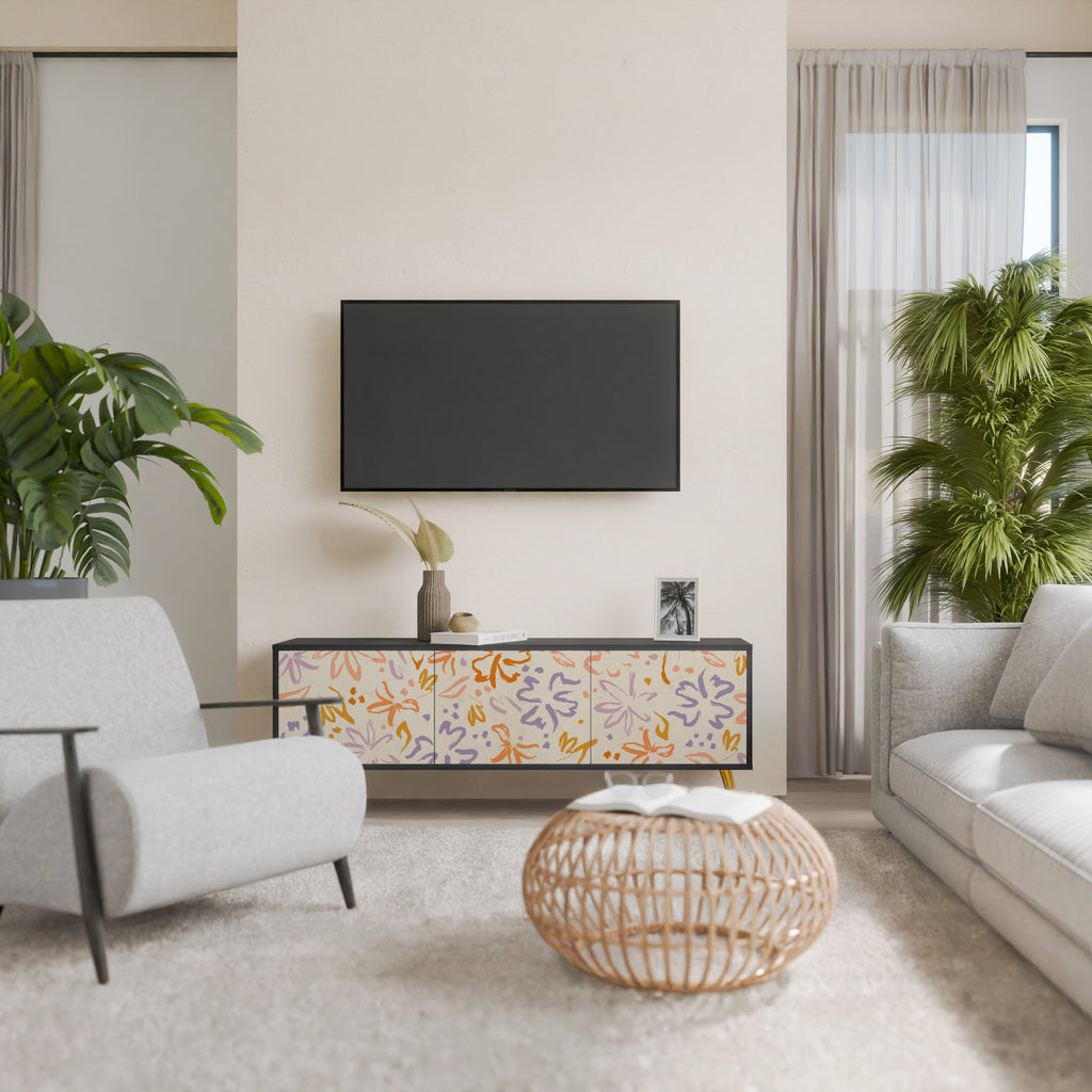 Βάση τηλεόρασης SPRING WHIMSY με 3 πόρτες σε μαύρο φινίρισμα