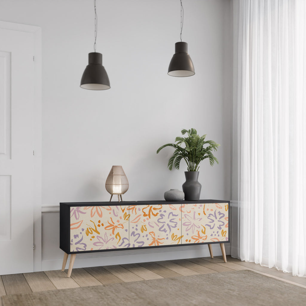 Βάση τηλεόρασης SPRING WHIMSY με 3 πόρτες σε μαύρο φινίρισμα