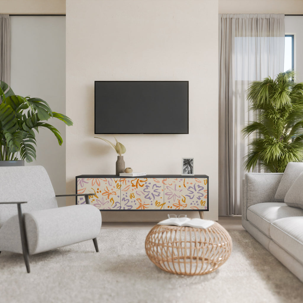 Βάση τηλεόρασης SPRING WHIMSY με 3 πόρτες σε μαύρο φινίρισμα