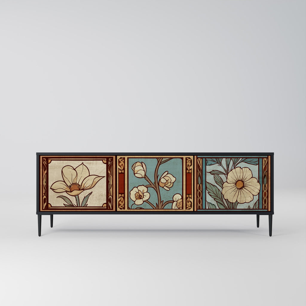 TIMELESS FLORA Τρίθυρη βάση τηλεόρασης σε μαύρο φινίρισμα