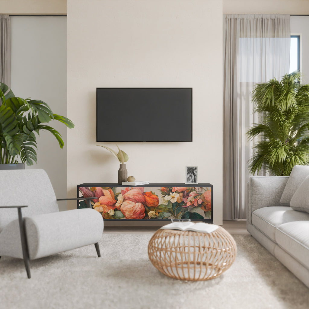STYLISH BEAUTY 3-Door TV Stand in Black Finish