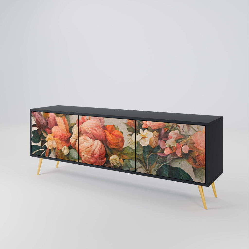 STYLISH BEAUTY 3-Door TV Stand in Black Finish