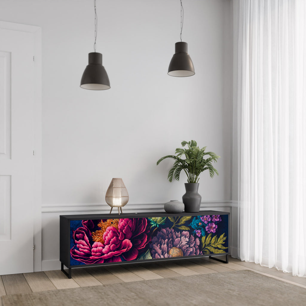 Βάση τηλεόρασης BLOOMING ELEGANCE 3 πορτών σε μαύρο φινίρισμα