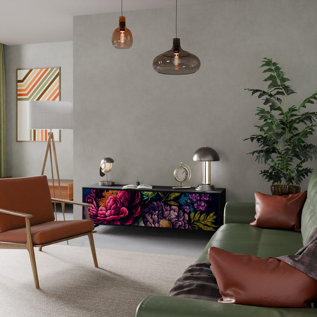 Βάση τηλεόρασης BLOOMING ELEGANCE 3 πορτών σε μαύρο φινίρισμα