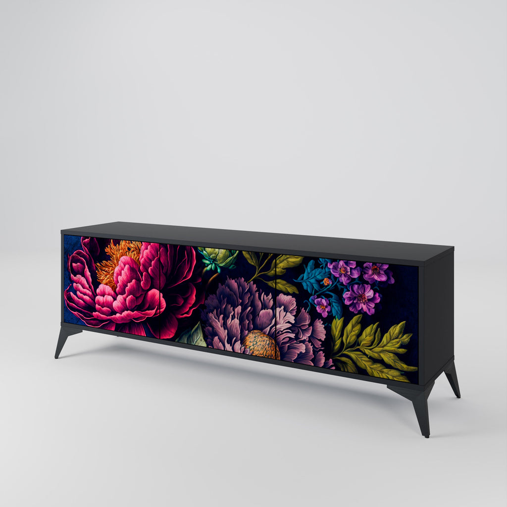 Βάση τηλεόρασης BLOOMING ELEGANCE 3 πορτών σε μαύρο φινίρισμα