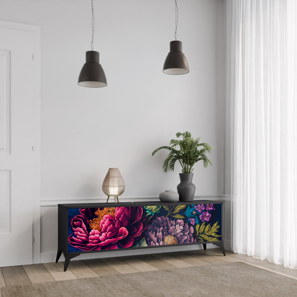 Βάση τηλεόρασης BLOOMING ELEGANCE 3 πορτών σε μαύρο φινίρισμα