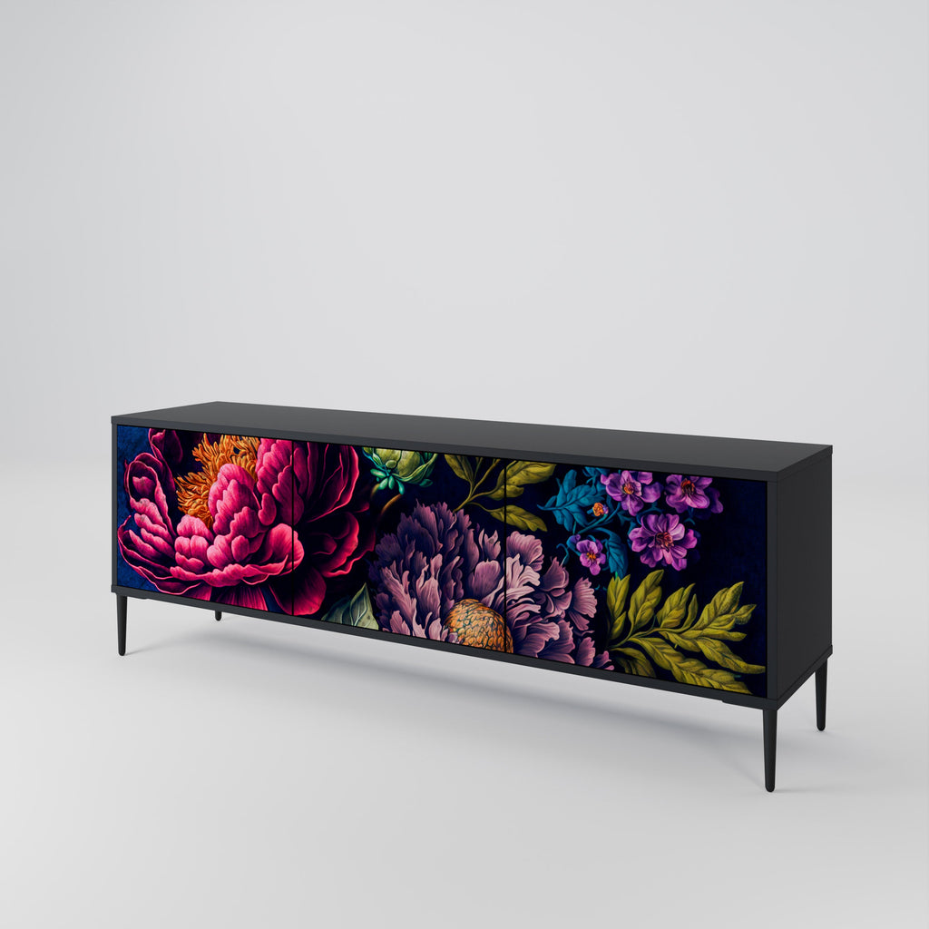 Βάση τηλεόρασης BLOOMING ELEGANCE 3 πορτών σε μαύρο φινίρισμα