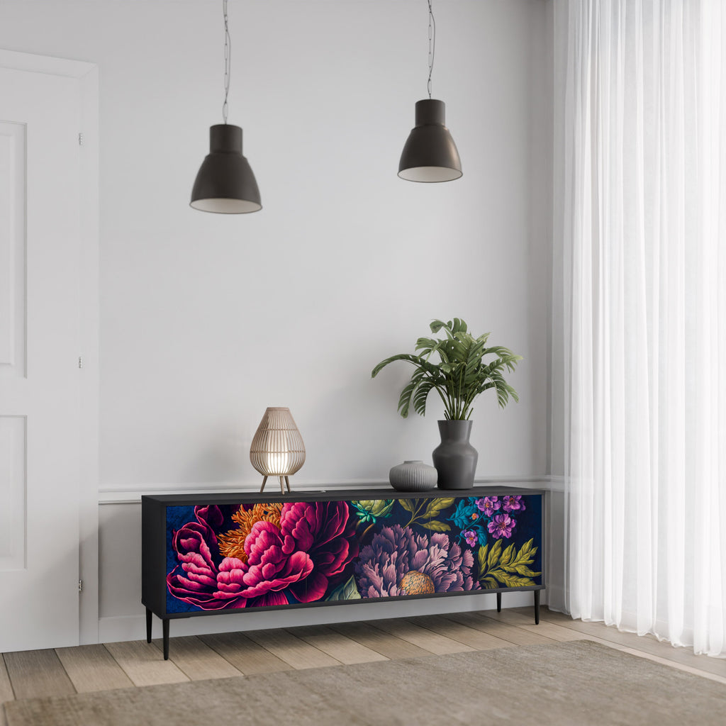 Βάση τηλεόρασης BLOOMING ELEGANCE 3 πορτών σε μαύρο φινίρισμα
