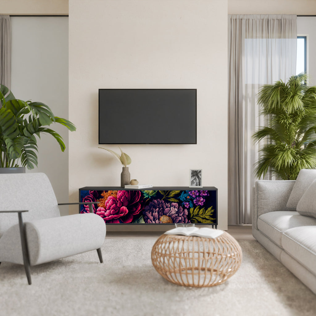 Βάση τηλεόρασης BLOOMING ELEGANCE 3 πορτών σε μαύρο φινίρισμα