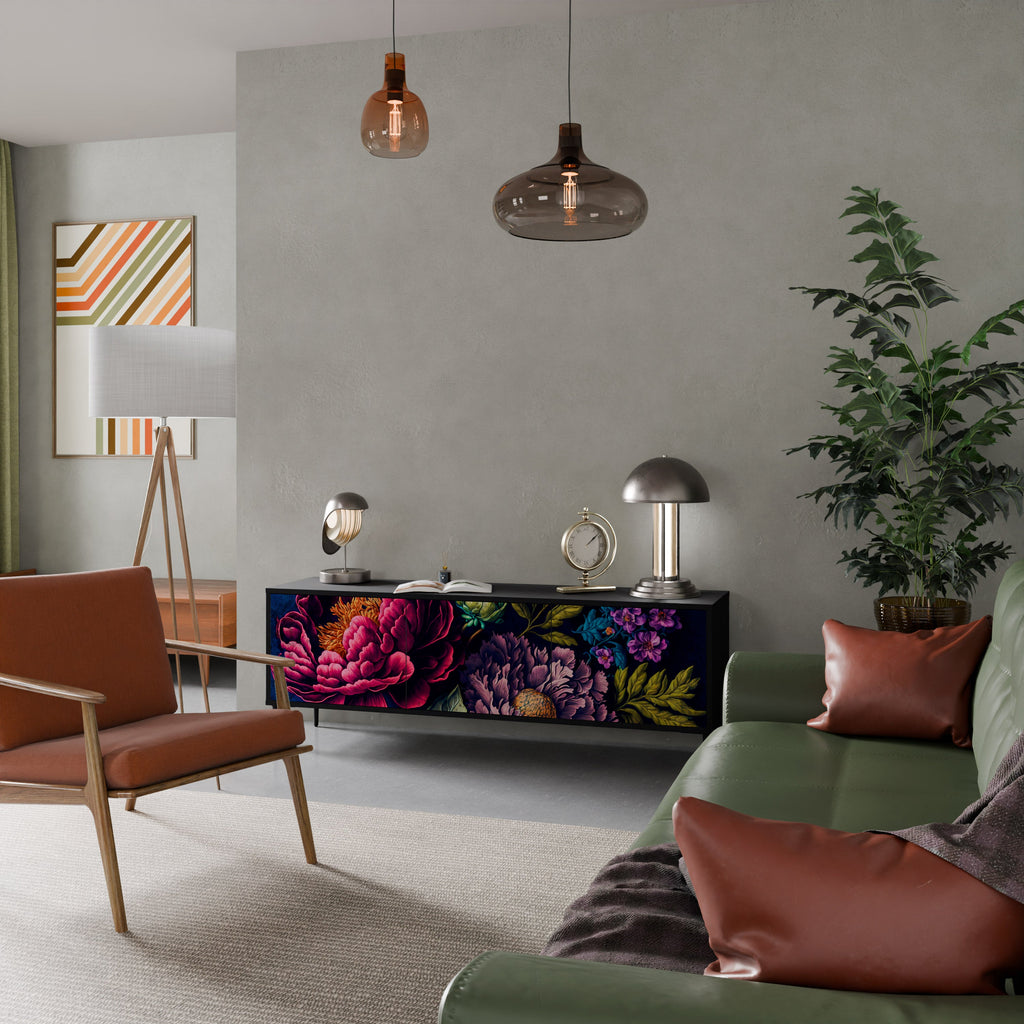 Βάση τηλεόρασης BLOOMING ELEGANCE 3 πορτών σε μαύρο φινίρισμα