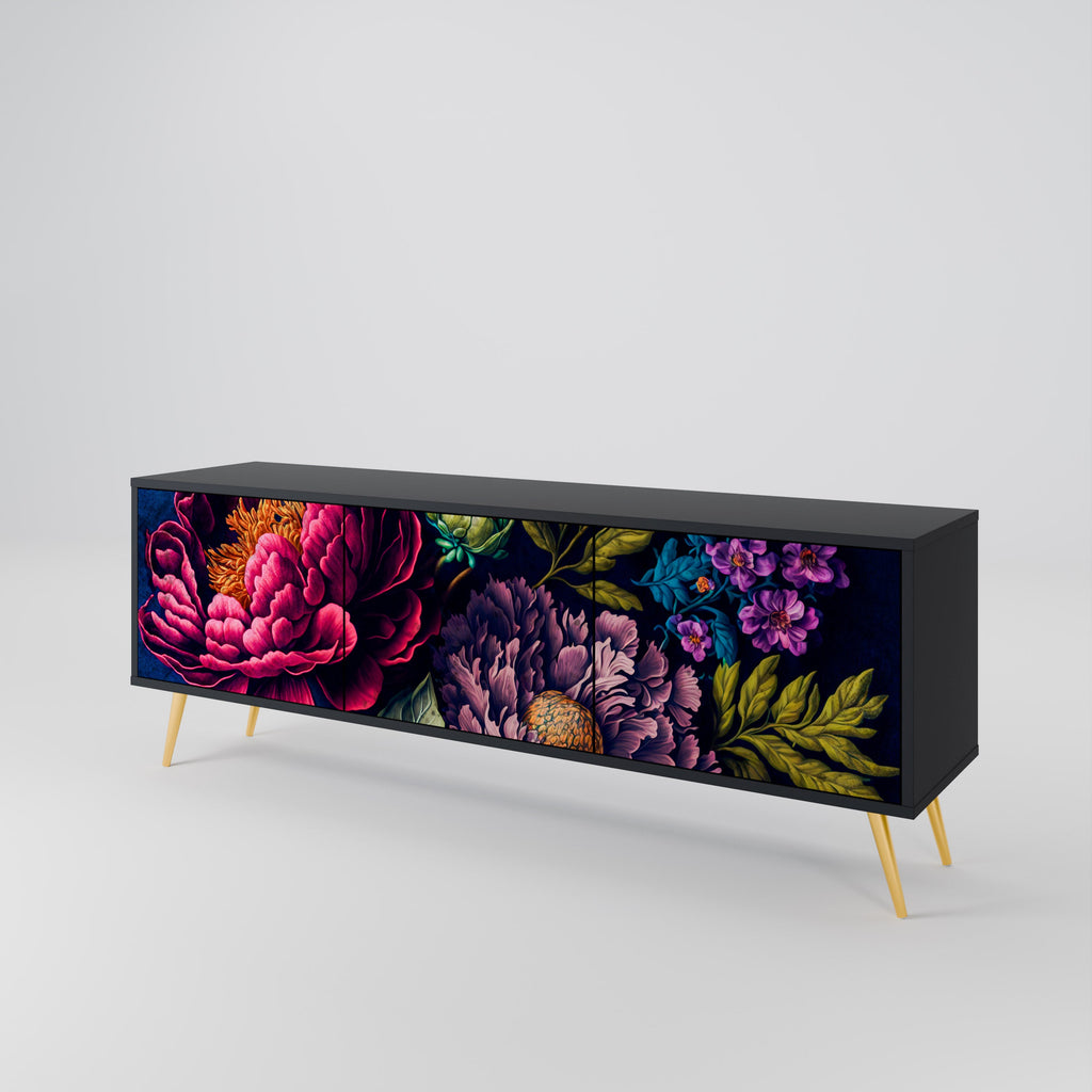 Βάση τηλεόρασης BLOOMING ELEGANCE 3 πορτών σε μαύρο φινίρισμα