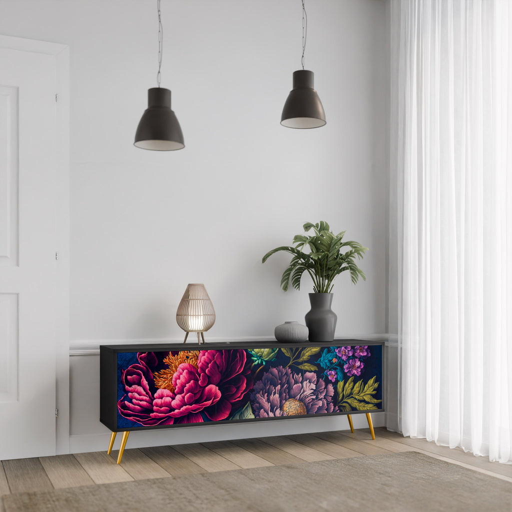 Βάση τηλεόρασης BLOOMING ELEGANCE 3 πορτών σε μαύρο φινίρισμα